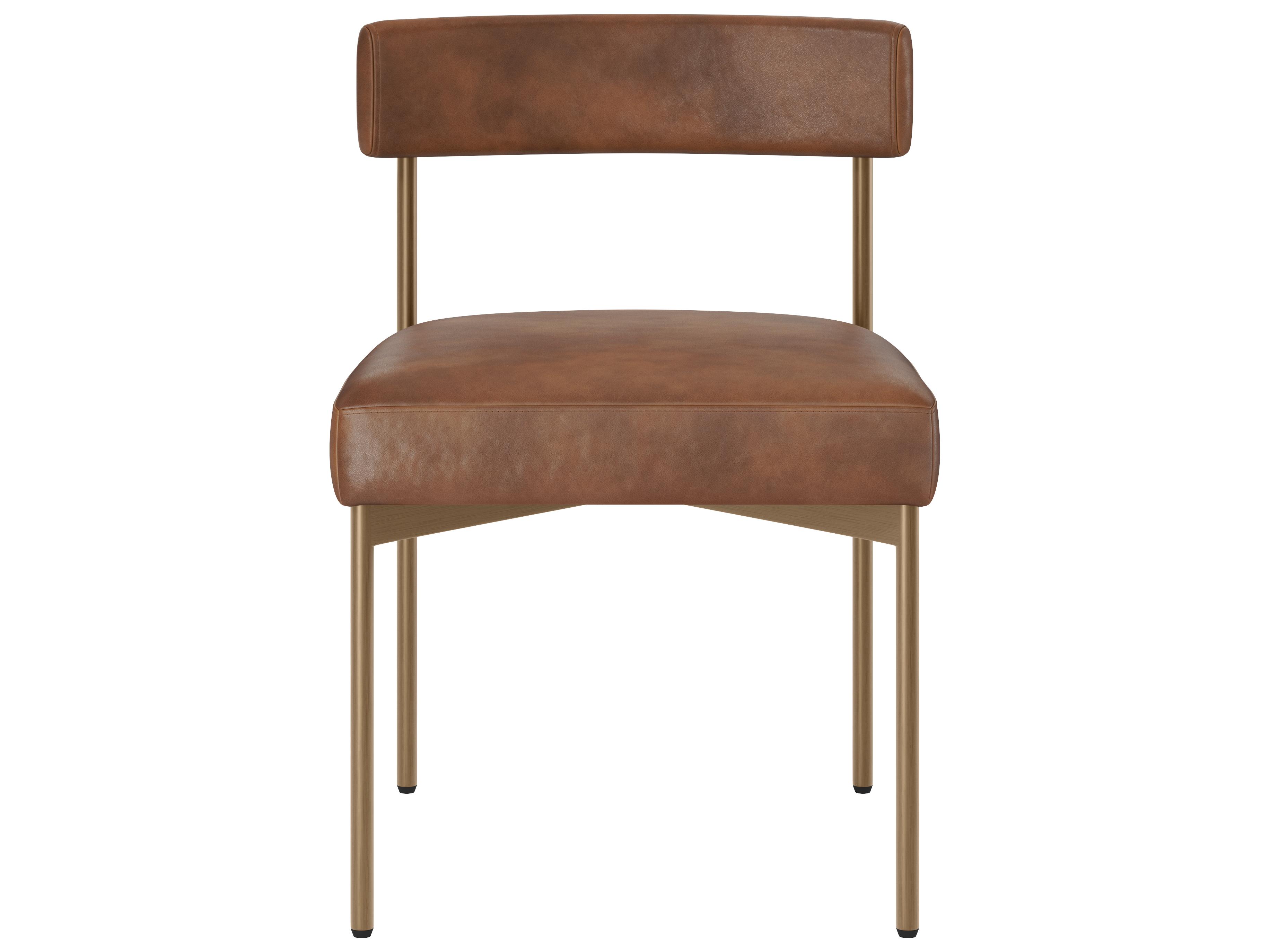 Sunpan Seneca Dining Chair in Antique Brass in Bravo Cognac