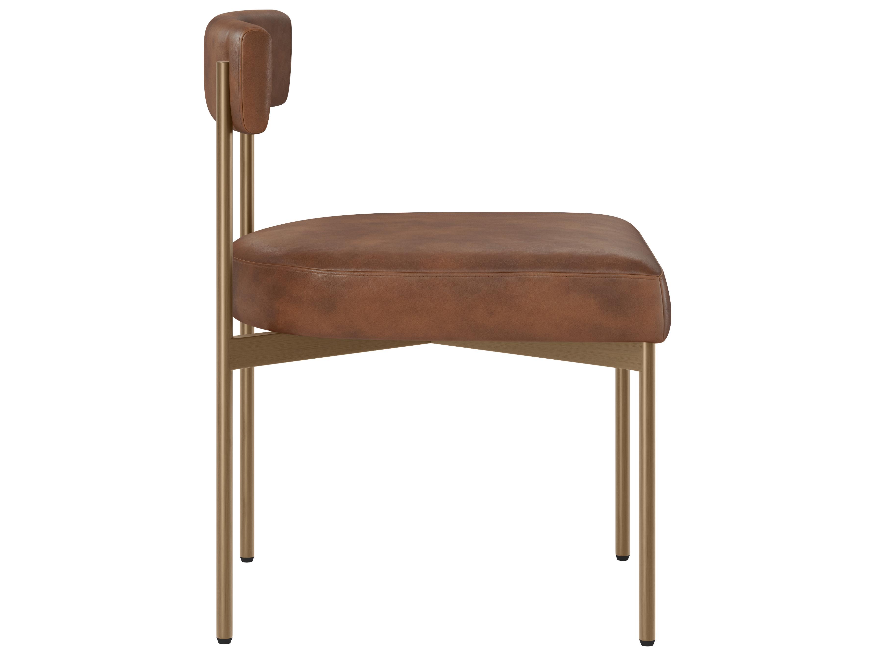 Sunpan Seneca Dining Chair in Antique Brass in Bravo Cognac