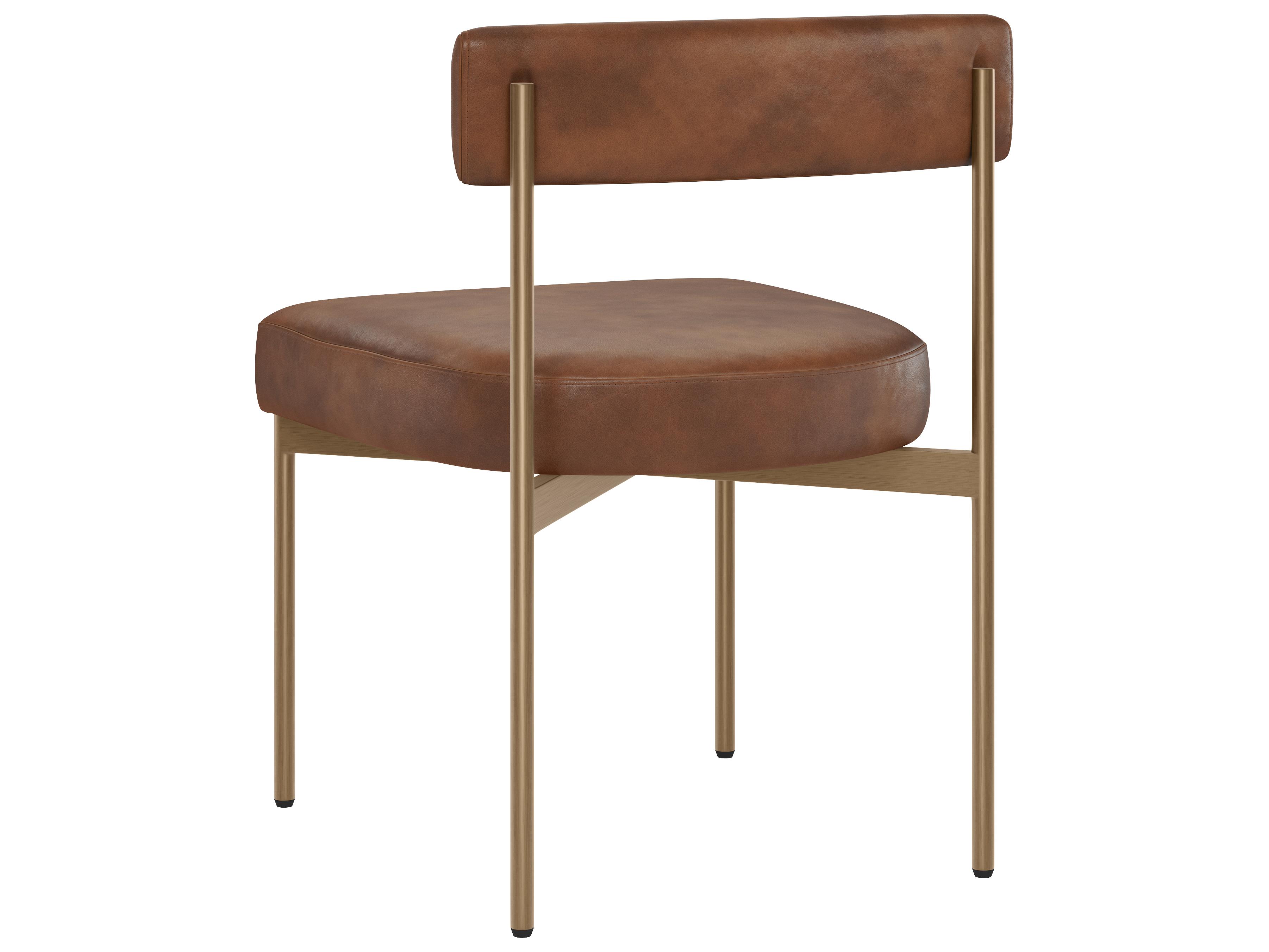 Sunpan Seneca Dining Chair in Antique Brass in Bravo Cognac