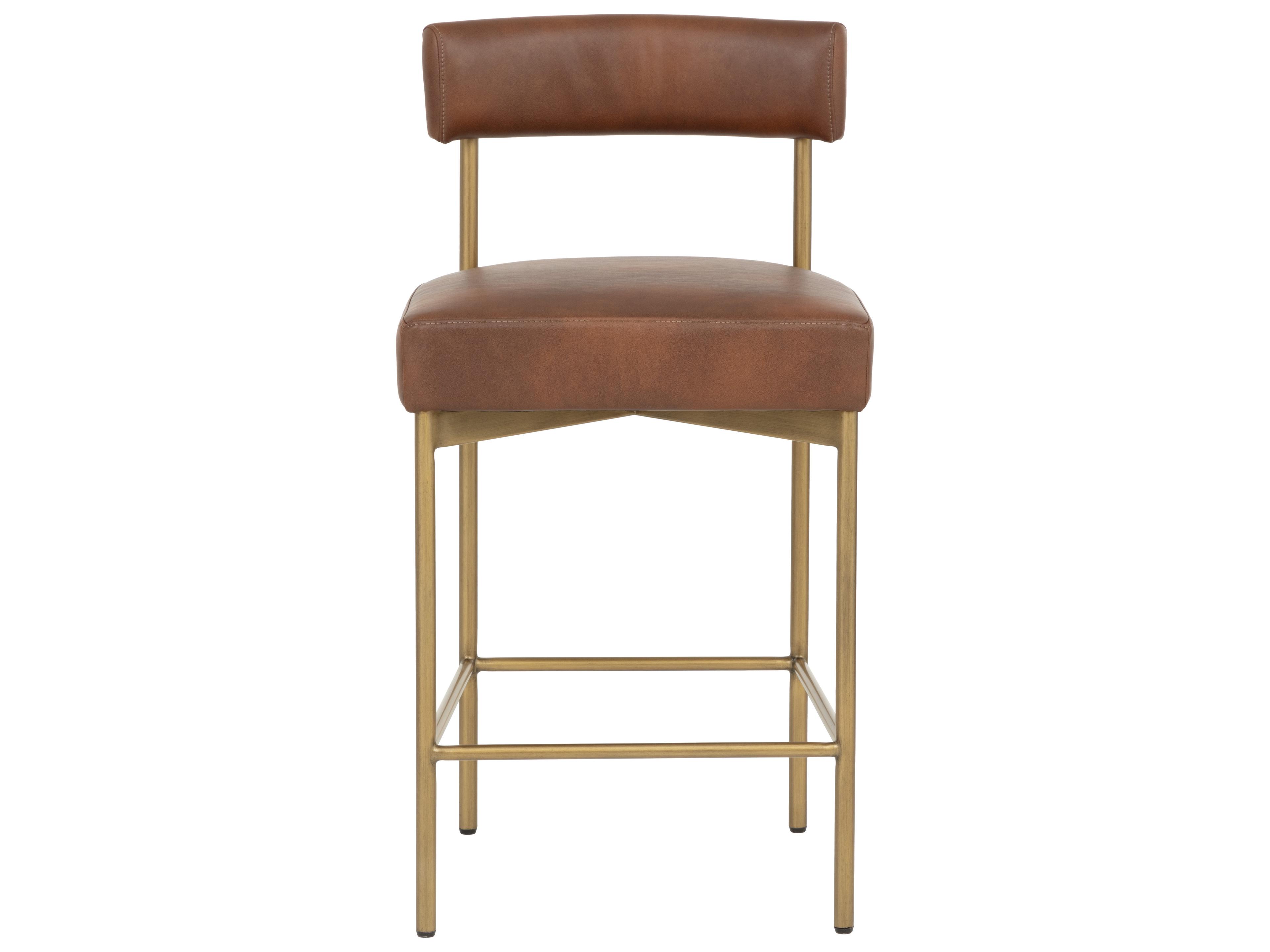 Sunpan Seneca Counter Stool in Antique Brass in Bravo Cognac