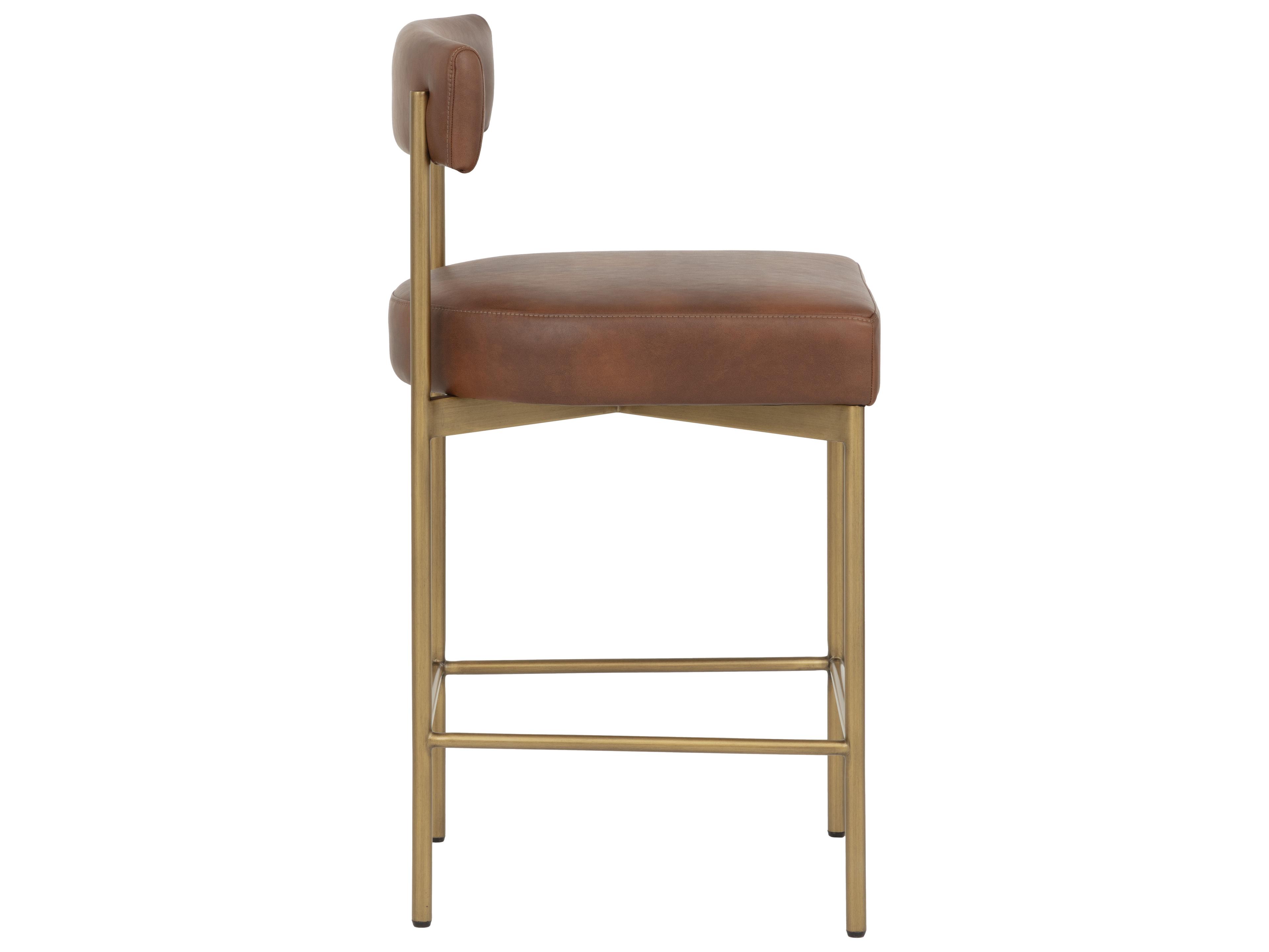 Sunpan Seneca Counter Stool in Antique Brass in Bravo Cognac