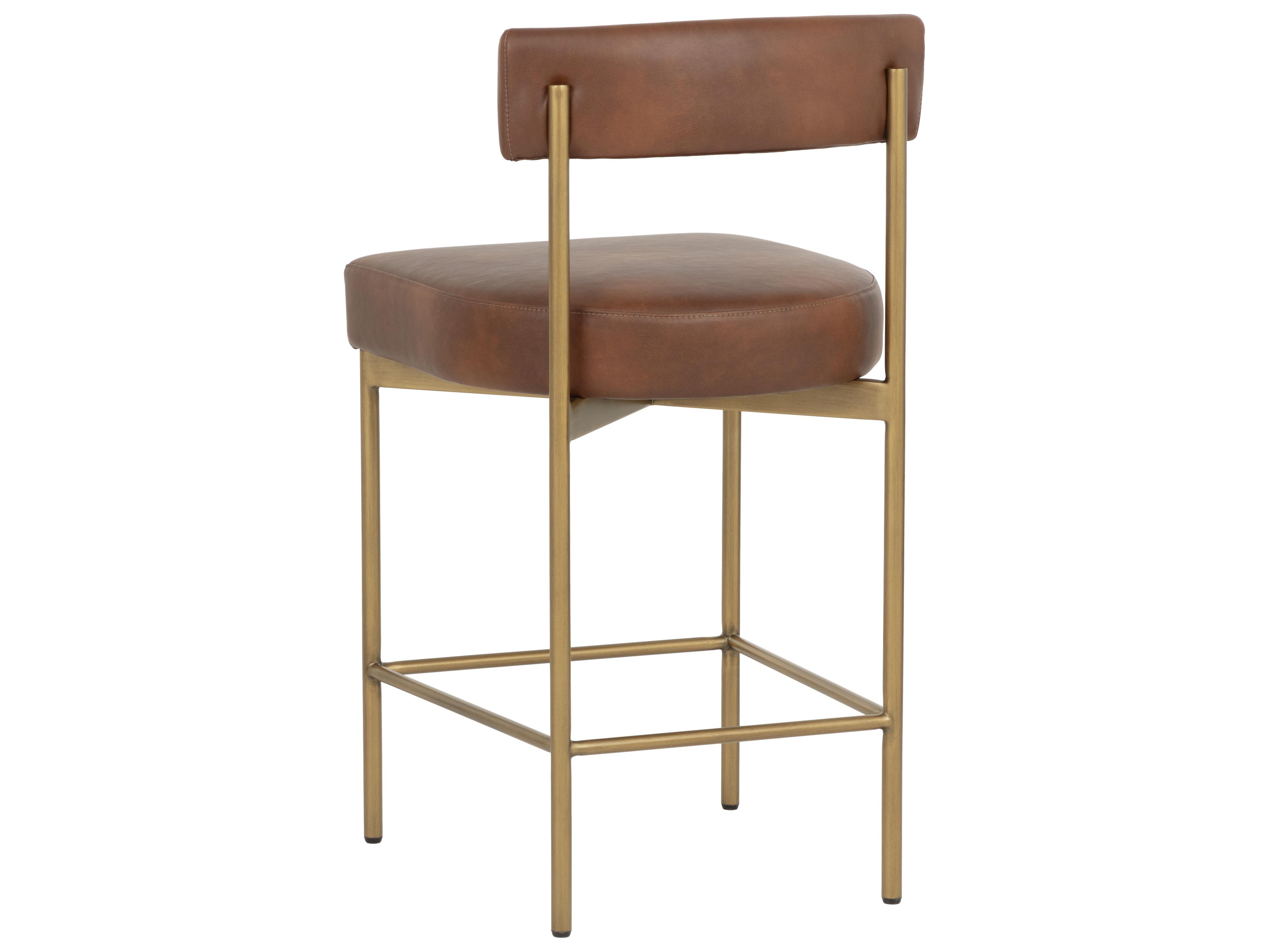 Sunpan Seneca Counter Stool in Antique Brass in Bravo Cognac