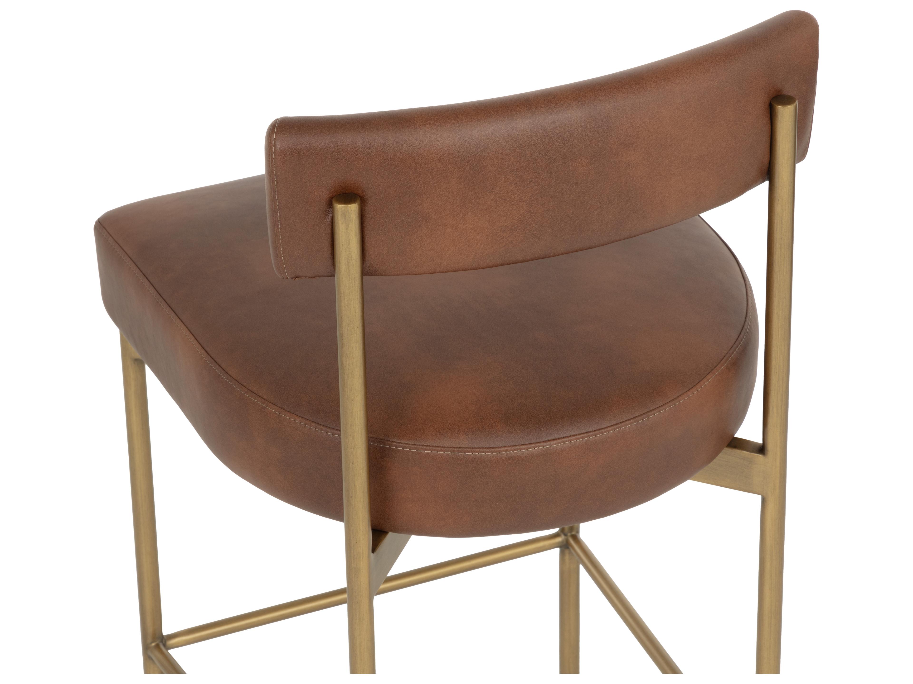Sunpan Seneca Counter Stool in Antique Brass in Bravo Cognac