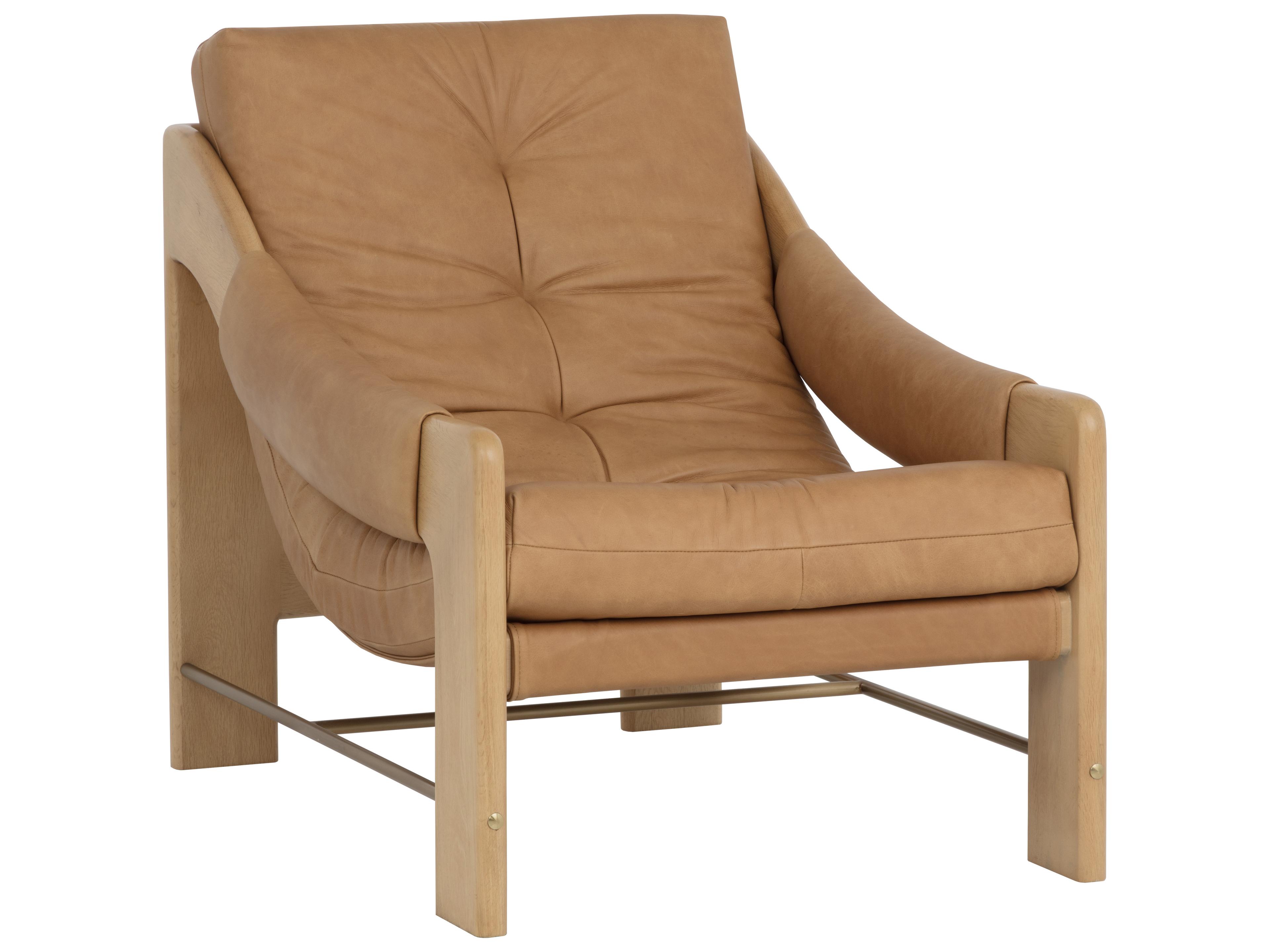 Sunpan Rafferty Lounge Chair in Rustic Oak in Ludlow Sesame Leather