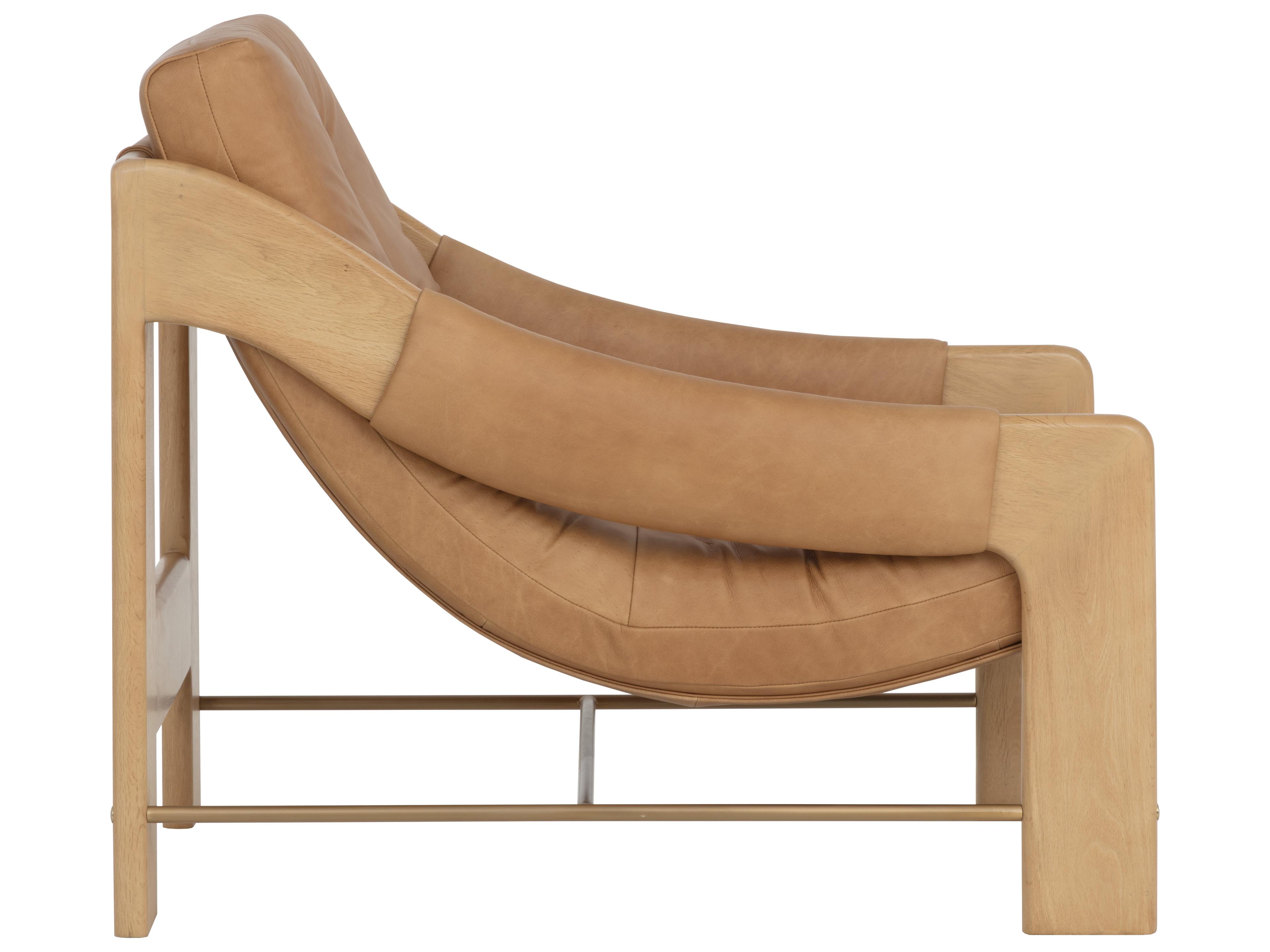 Sunpan Rafferty Lounge Chair in Rustic Oak in Ludlow Sesame Leather