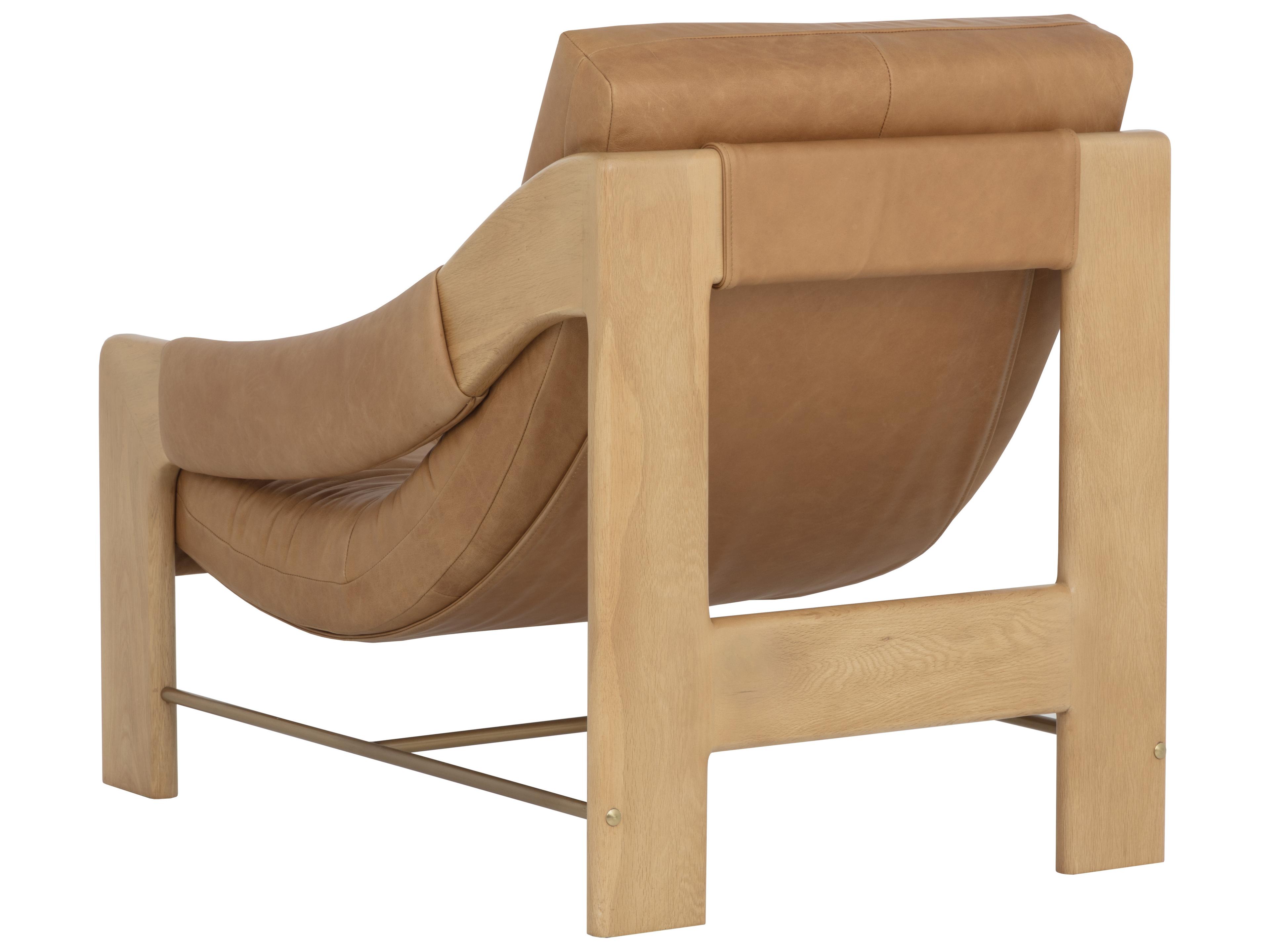 Sunpan Rafferty Lounge Chair in Rustic Oak in Ludlow Sesame Leather