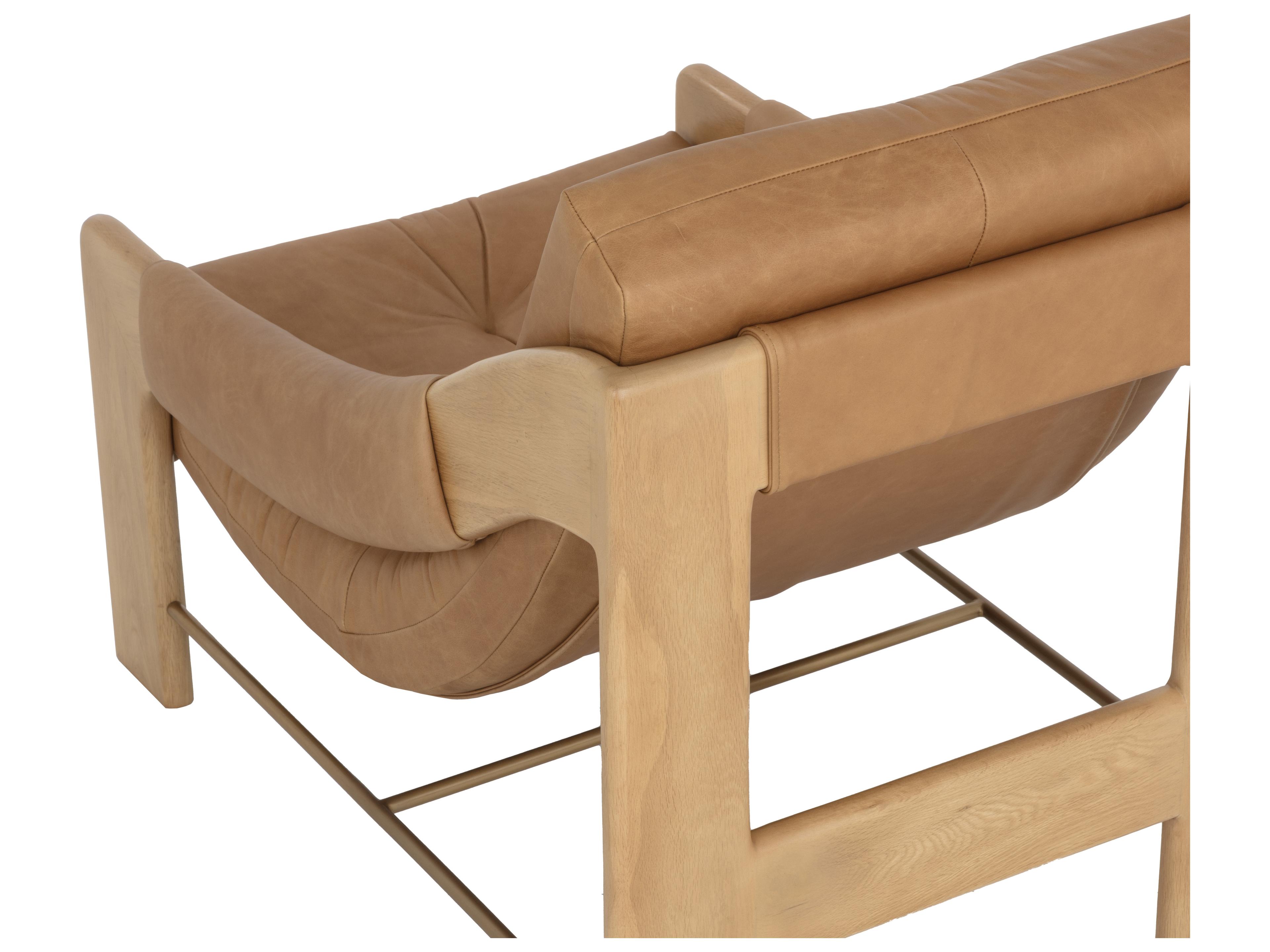 Sunpan Rafferty Lounge Chair in Rustic Oak in Ludlow Sesame Leather