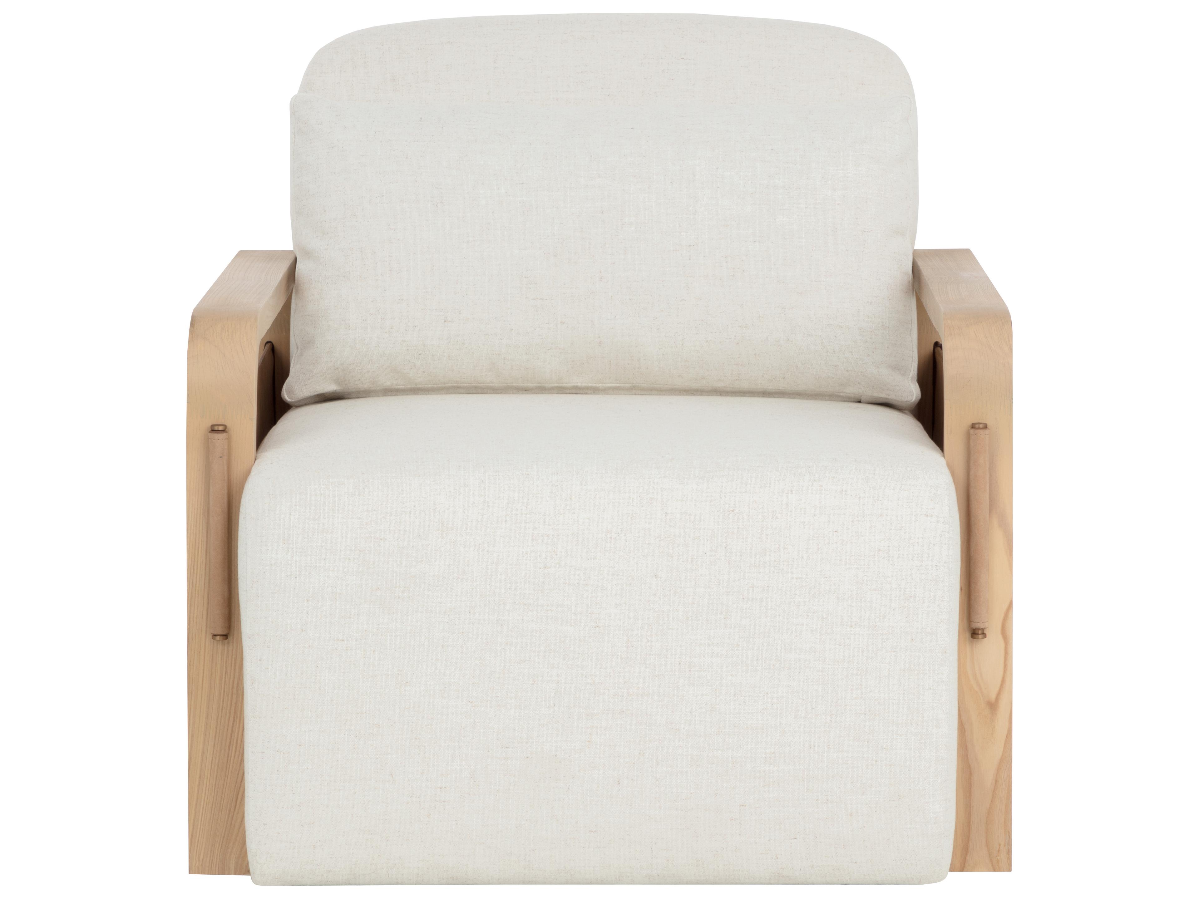 Sunpan Otso Swivel Lounge Chair in Geralt Linen / Nubuck Tan Leather