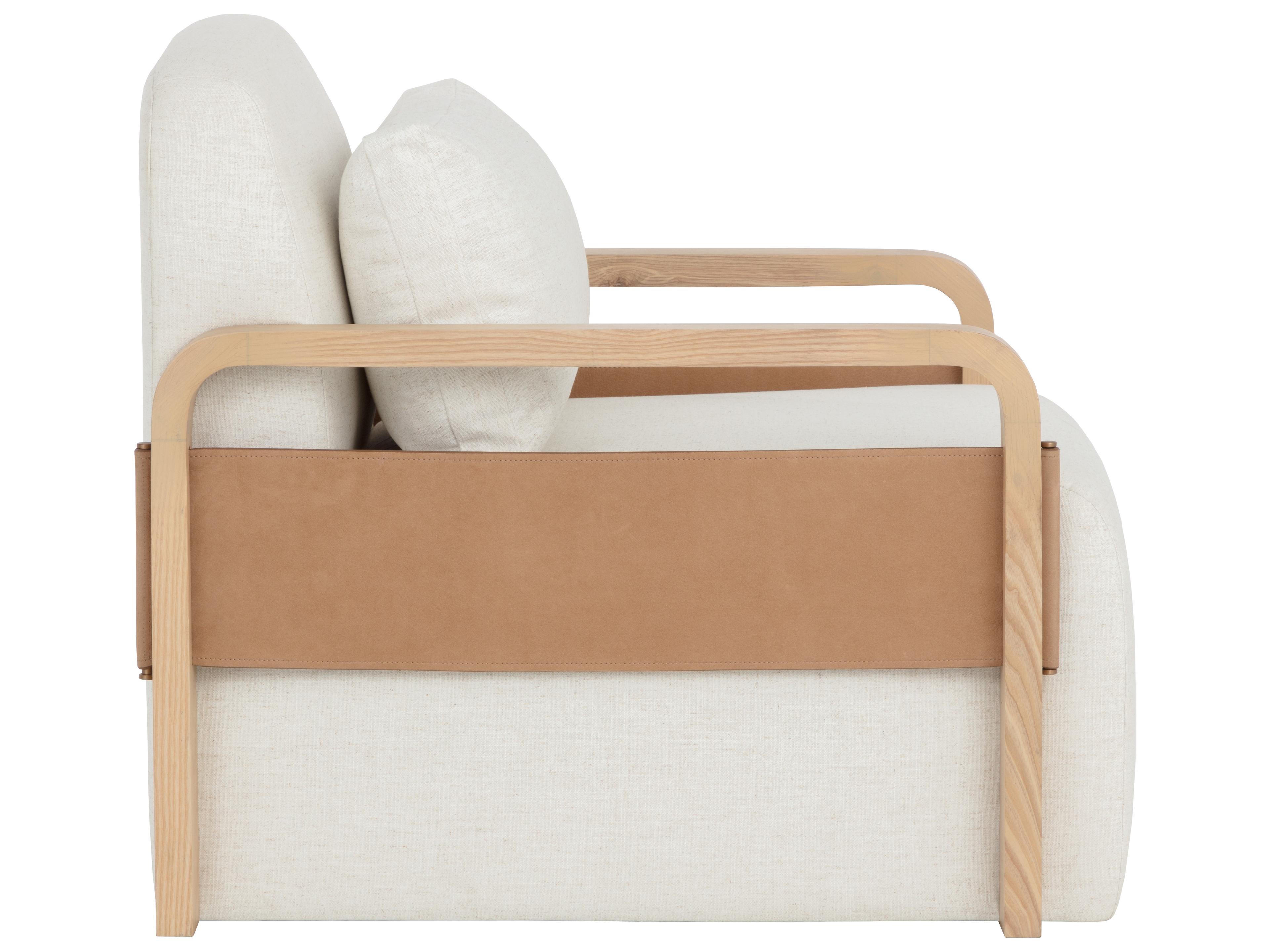 Sunpan Otso Swivel Lounge Chair in Geralt Linen / Nubuck Tan Leather