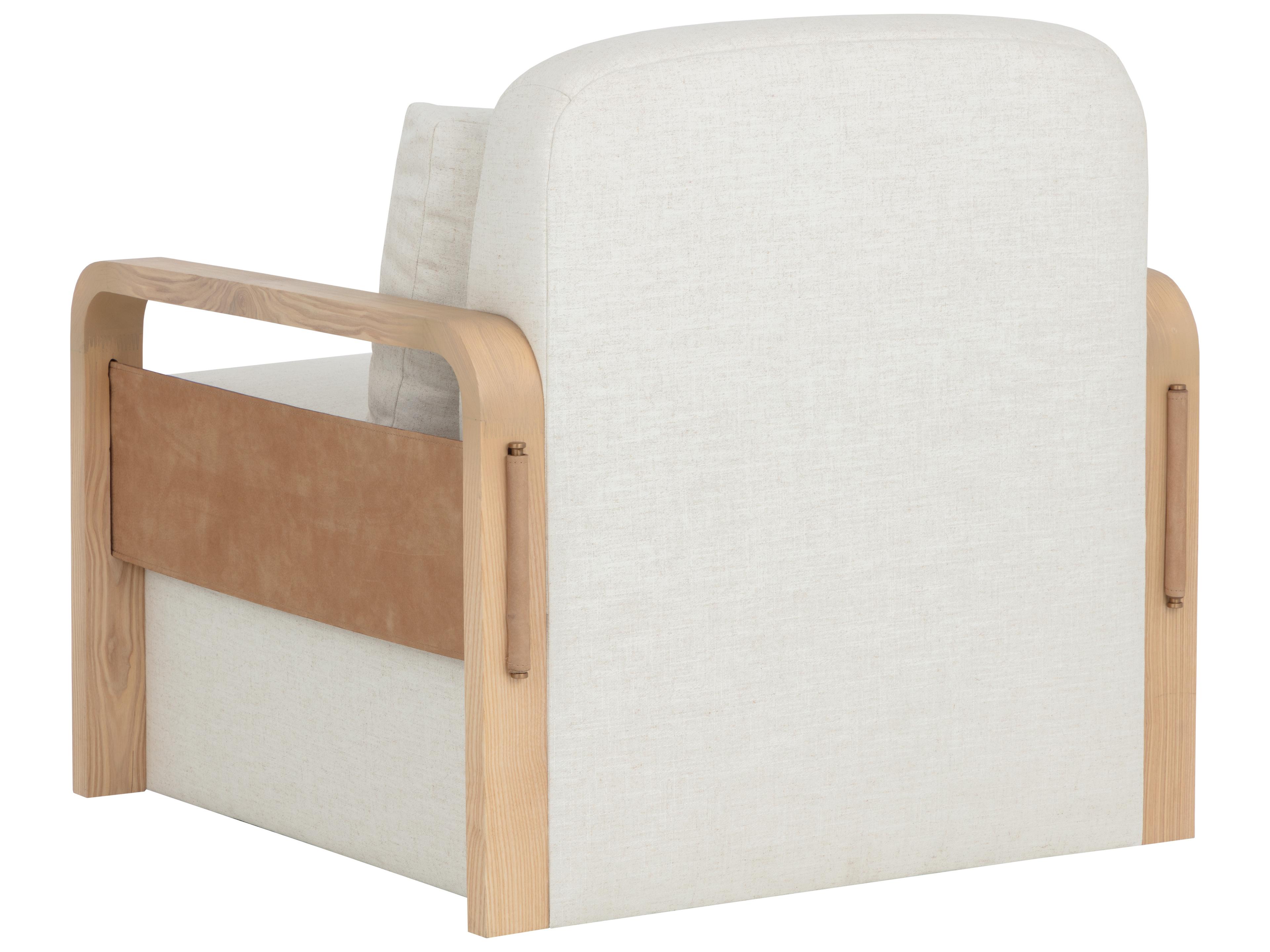 Sunpan Otso Swivel Lounge Chair in Geralt Linen / Nubuck Tan Leather