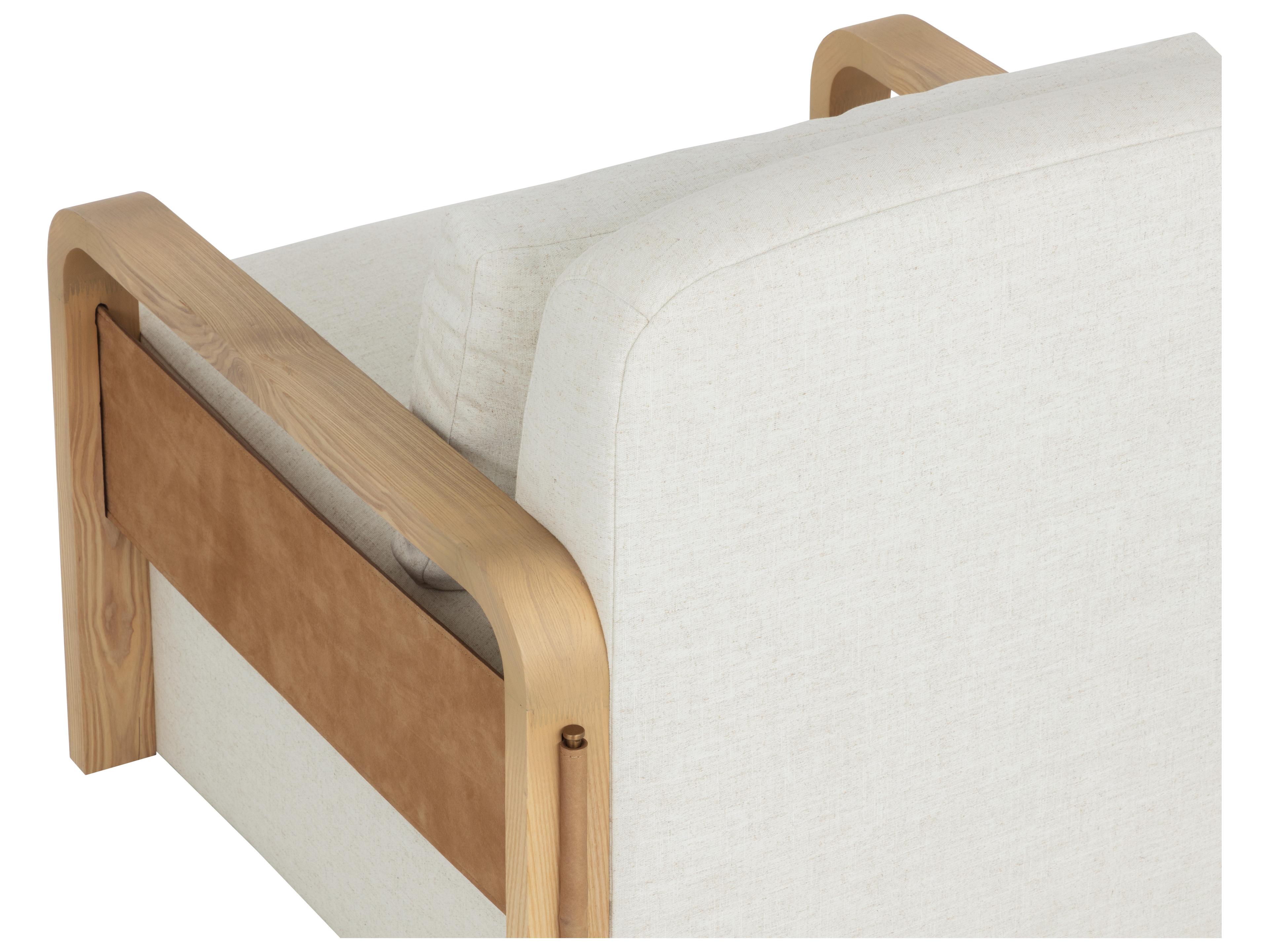 Sunpan Otso Swivel Lounge Chair in Geralt Linen / Nubuck Tan Leather