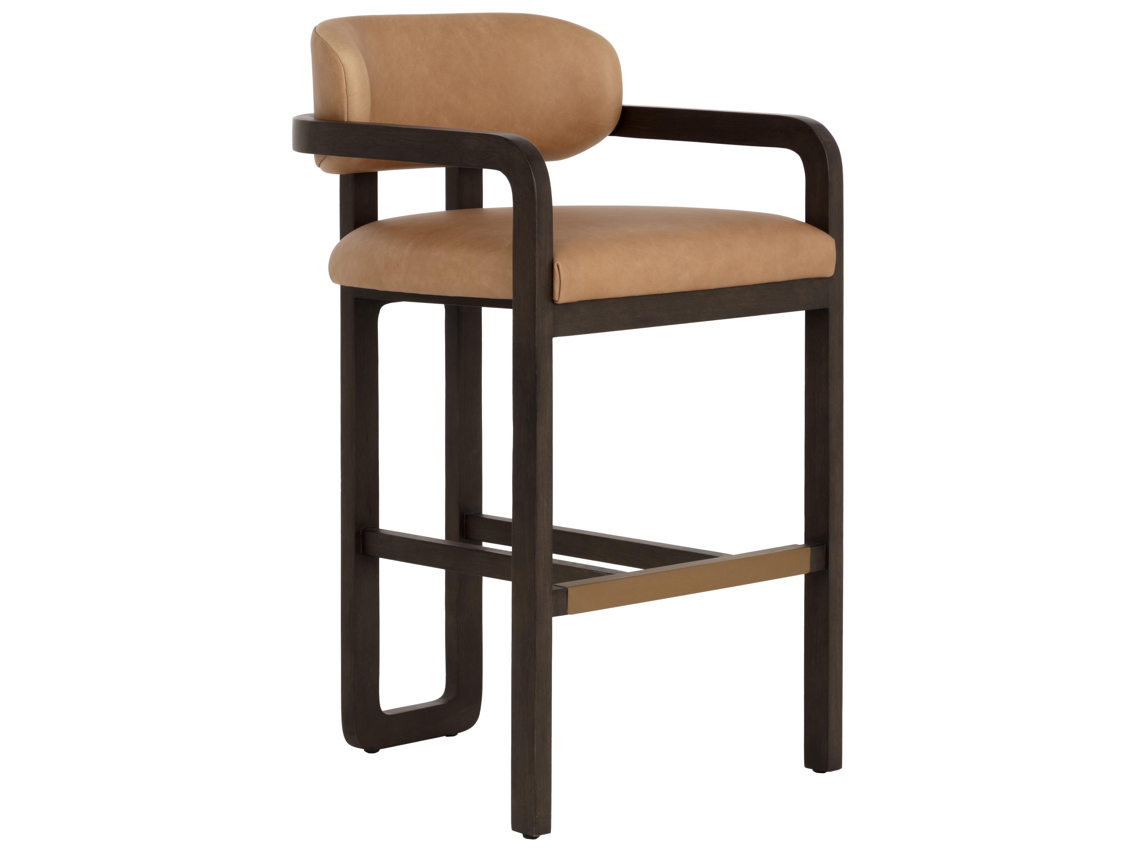 Sunpan Madrone Barstool in Brown in Ludlow Sesame Leather