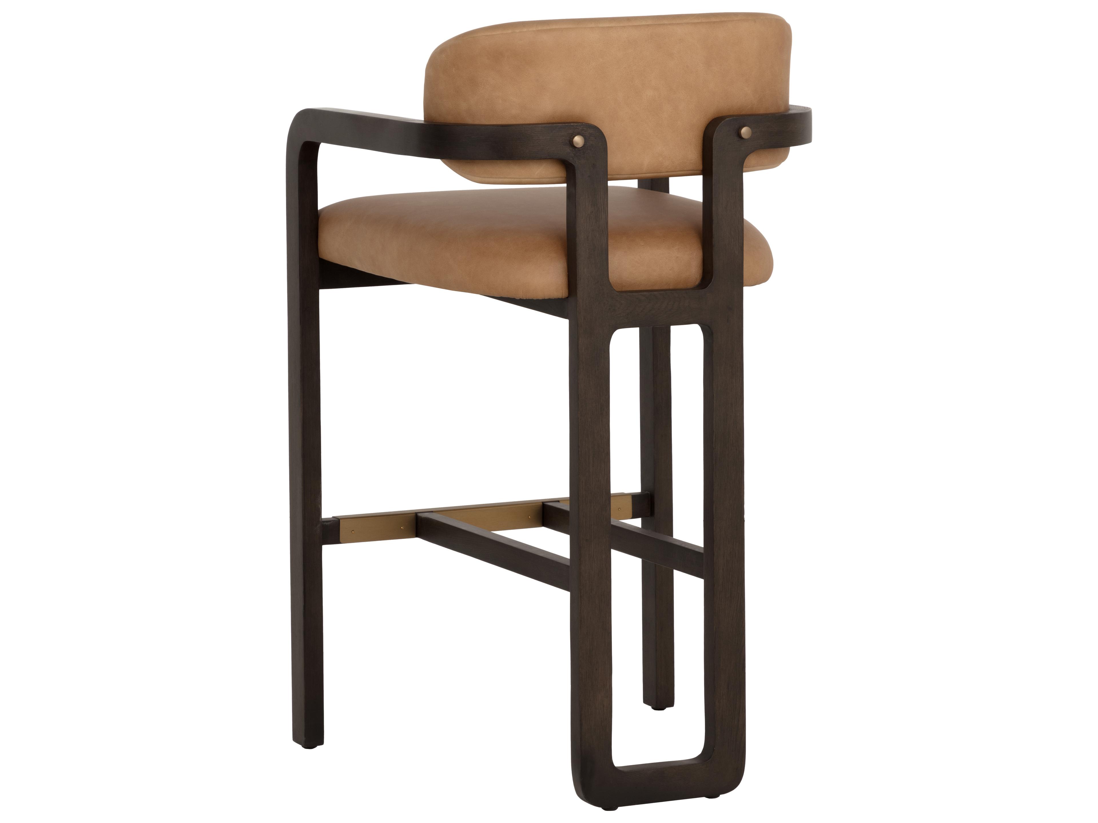 Sunpan Madrone Barstool in Brown in Ludlow Sesame Leather