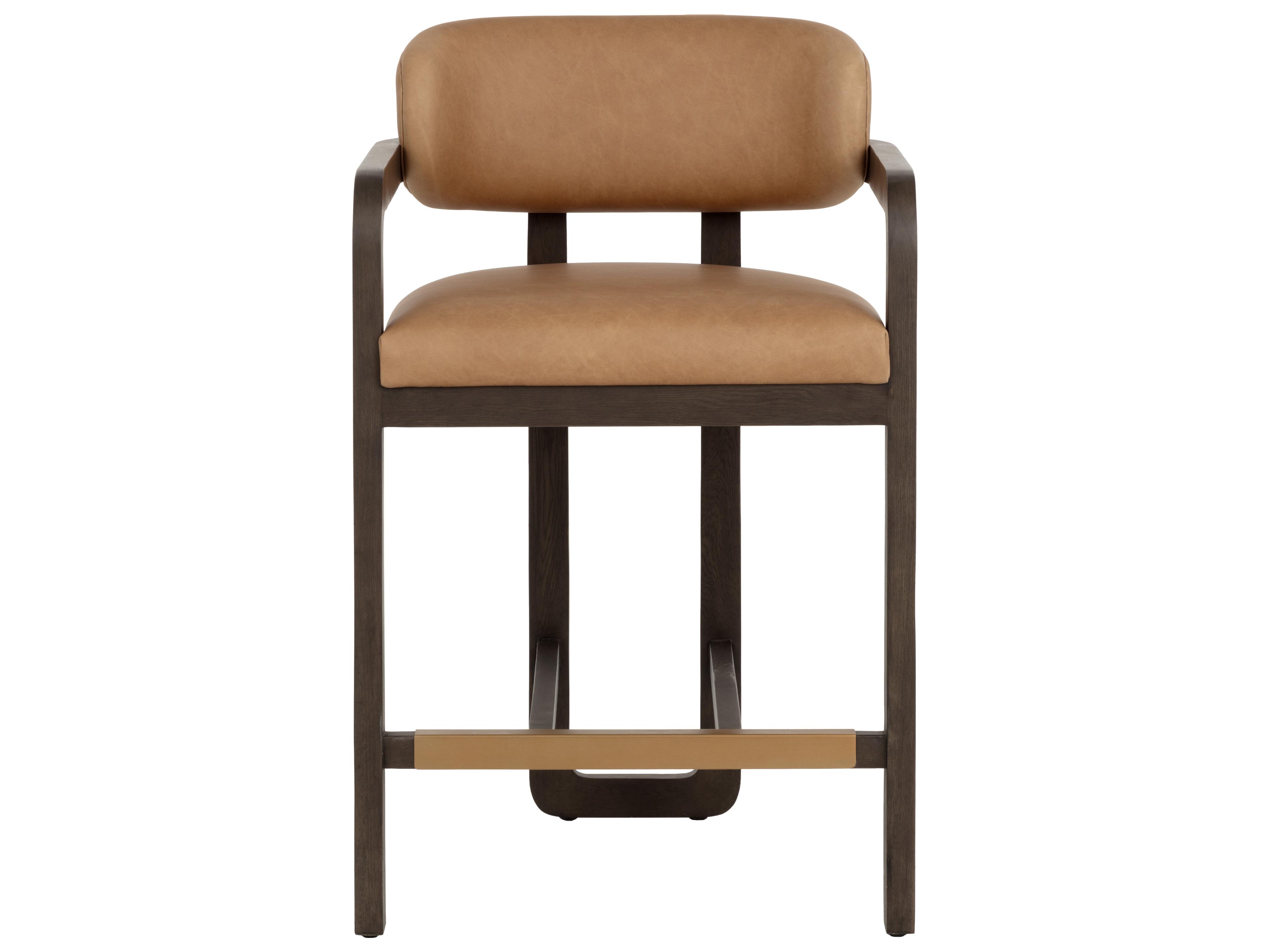 Sunpan Madrone Counter Stool in Brown in Ludlow Sesame Leather