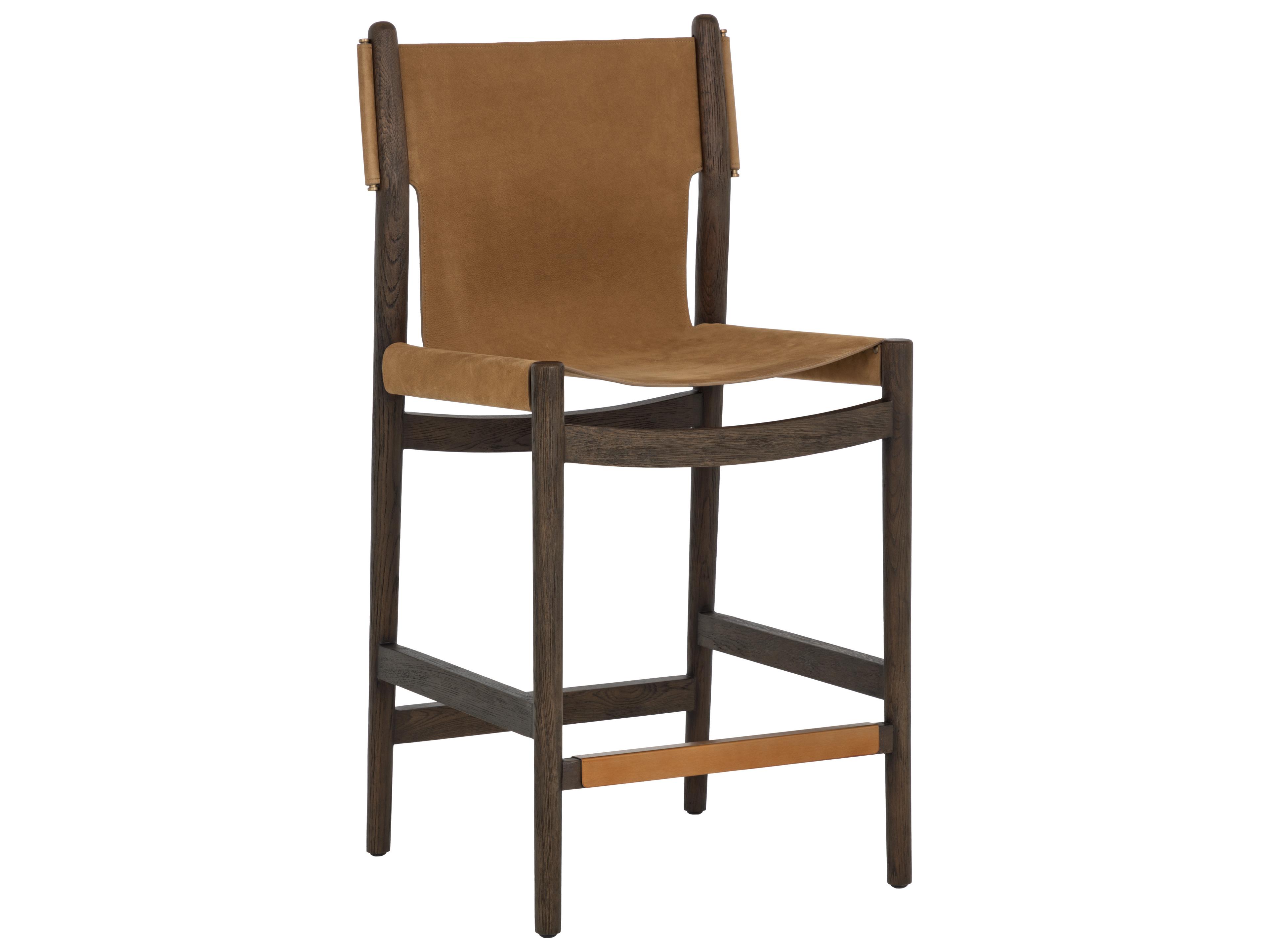 Sunpan Argus Counter Stool in Nubuck Caramel Leather