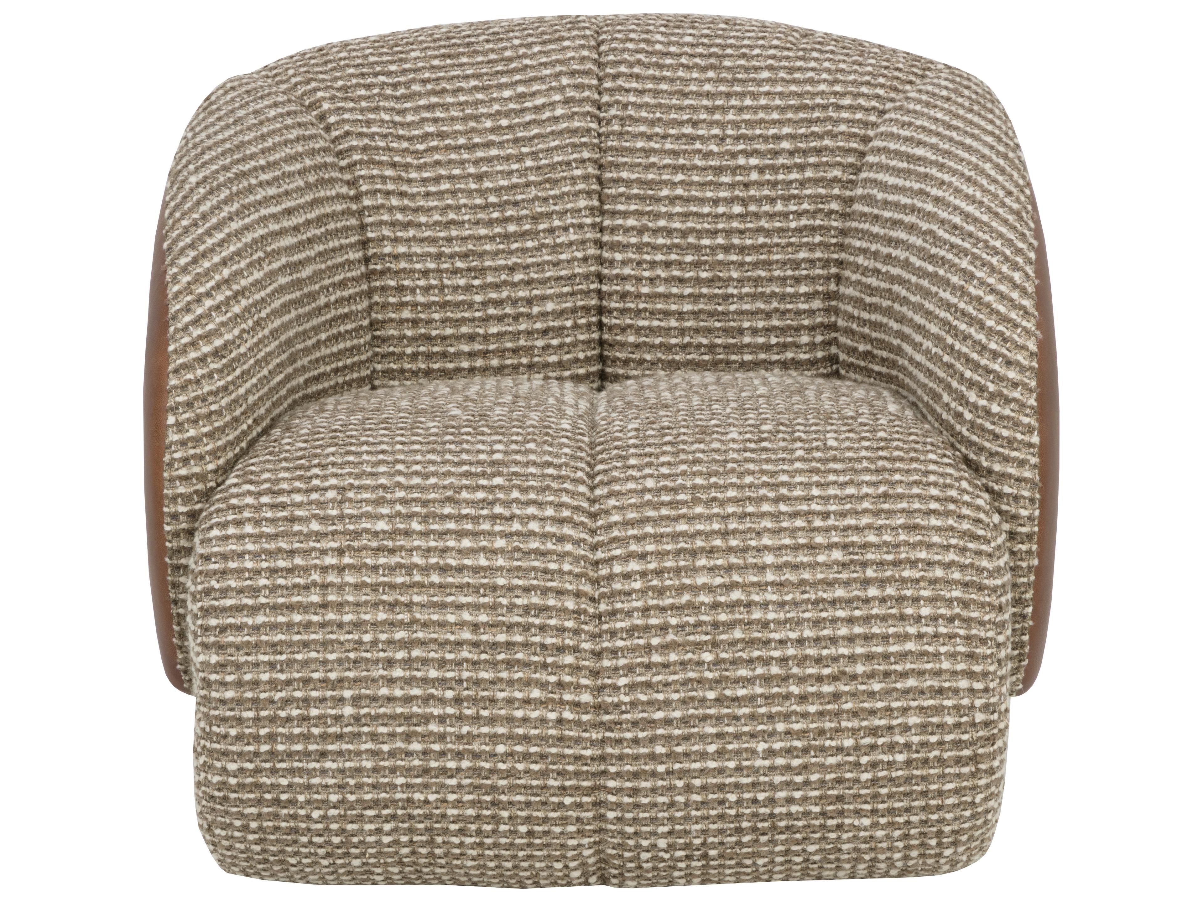 Sunpan Camie Swivel Lounge Chair in Torched Meringue / Cognac Leather