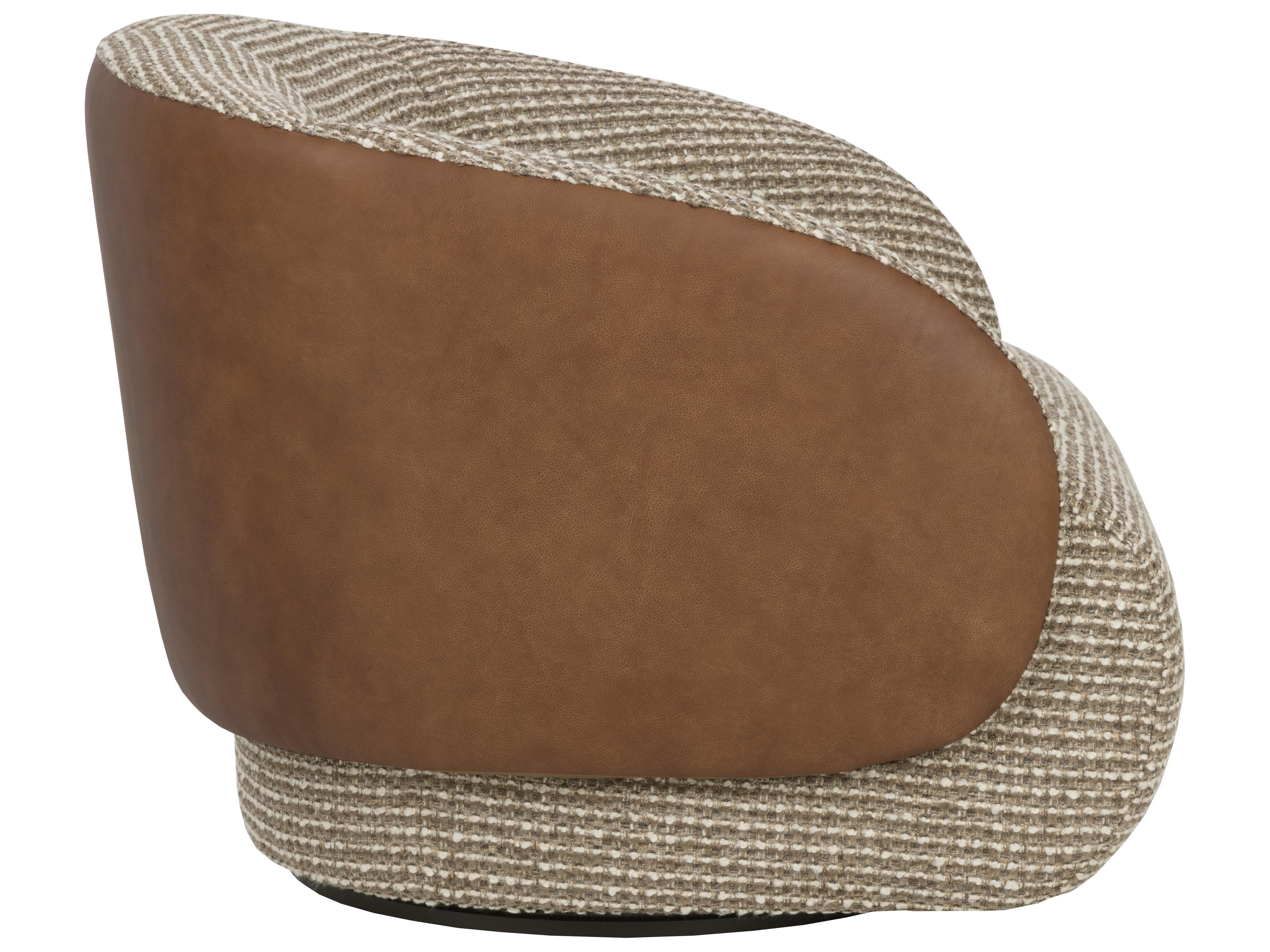 Sunpan Camie Swivel Lounge Chair in Torched Meringue / Cognac Leather