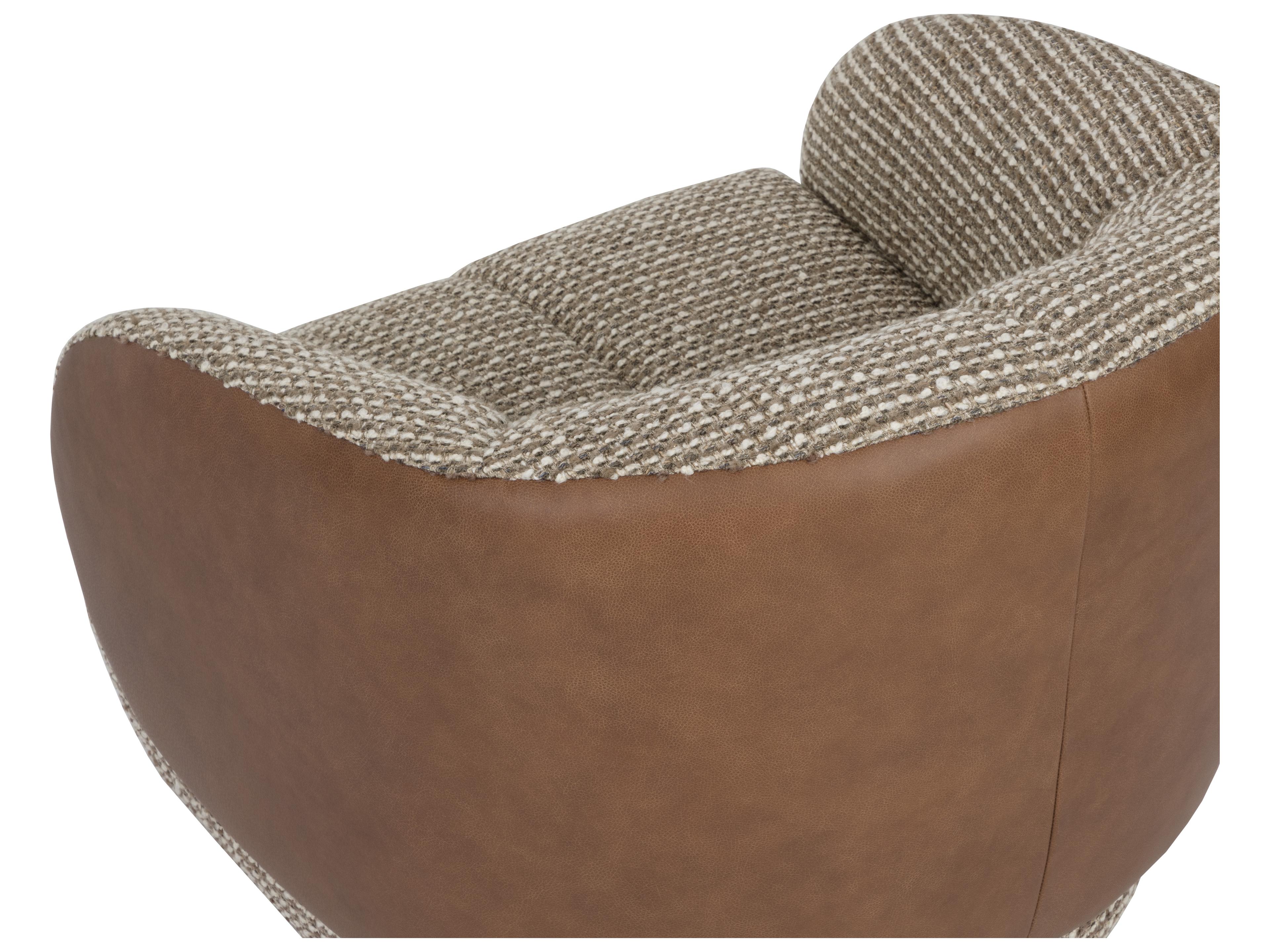 Sunpan Camie Swivel Lounge Chair in Torched Meringue / Cognac Leather