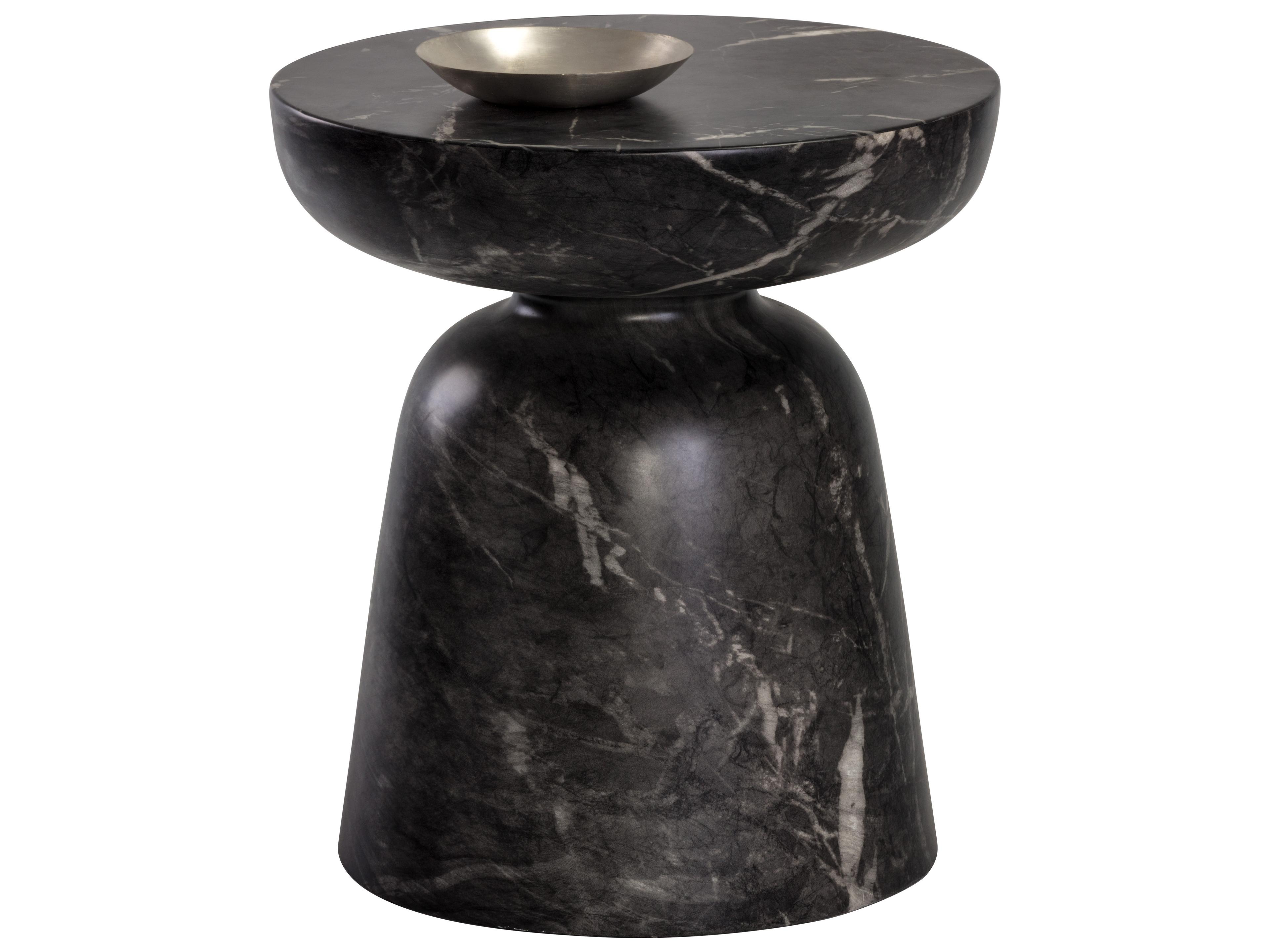 Sunpan Outdoor MIXT Lucida Concrete Marble Look Black Round End Table