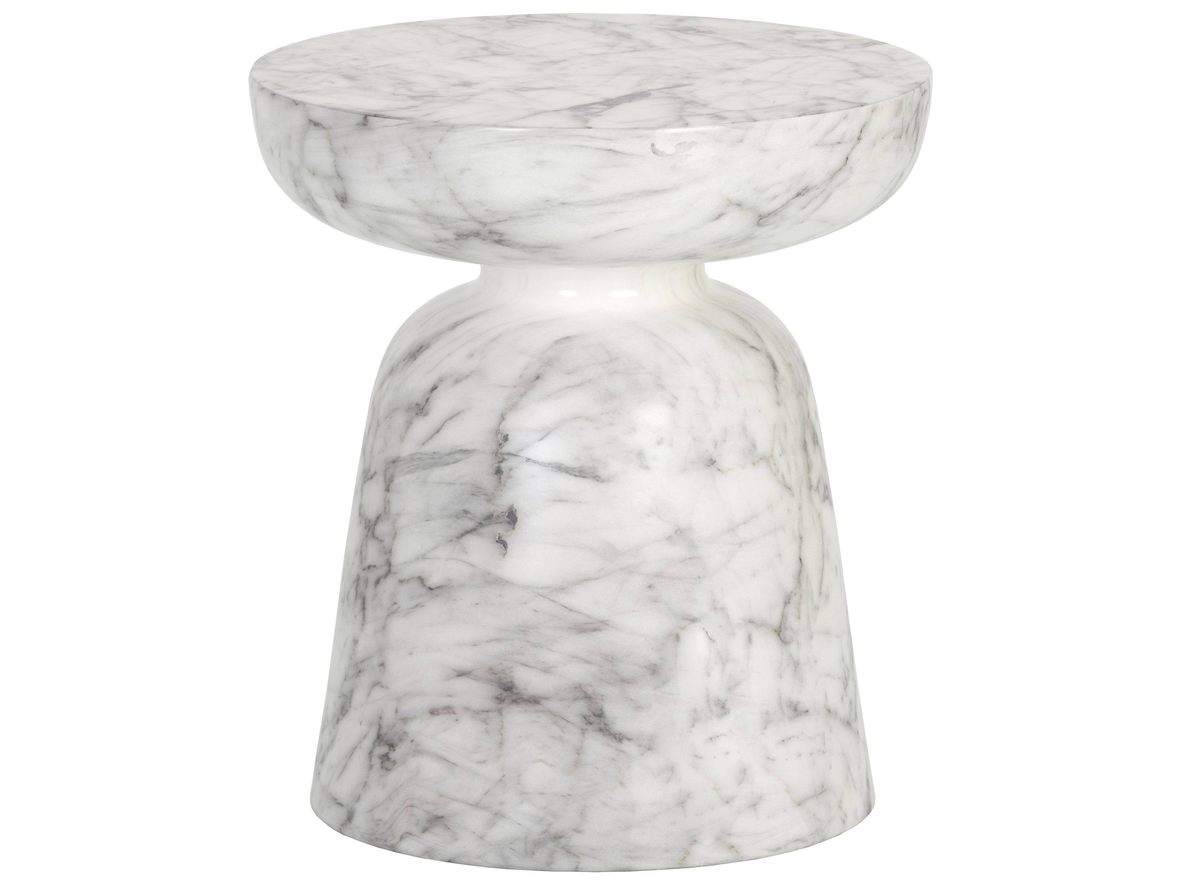 Sunpan Outdoor MIXT Lucida Concrete Marble Look White Round End Table
