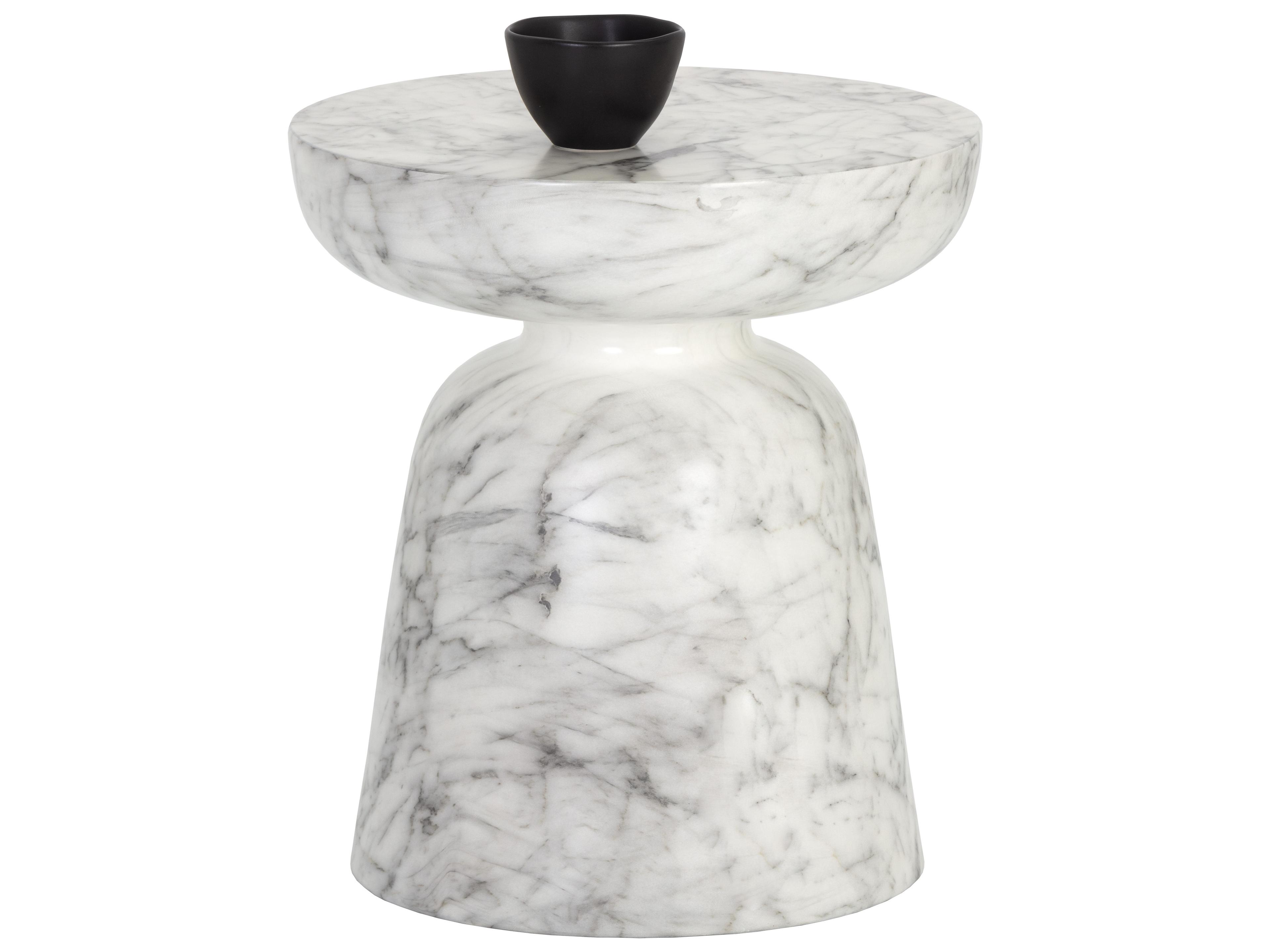Sunpan Outdoor MIXT Lucida Concrete Marble Look White Round End Table