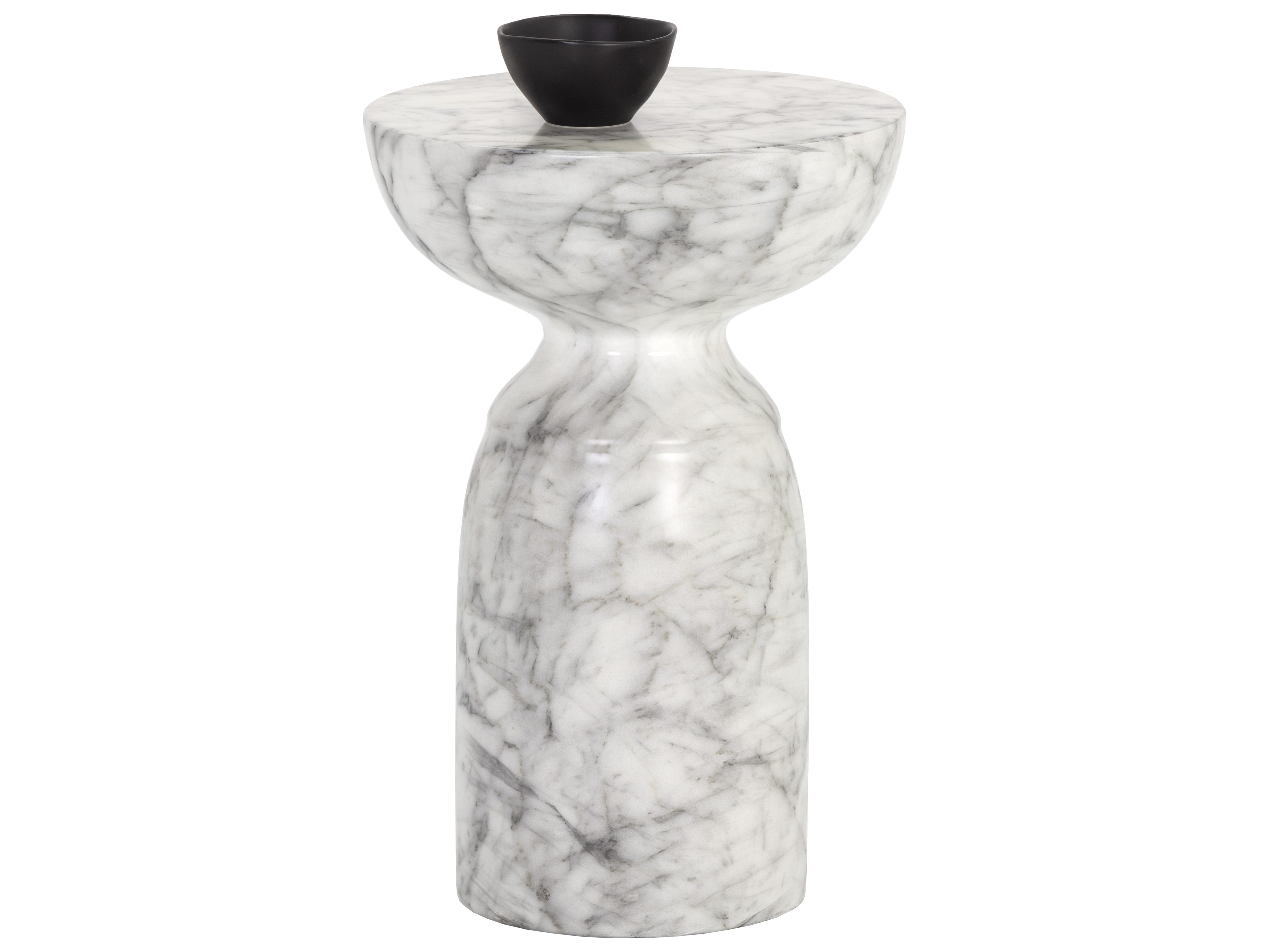 Sunpan Outdoor MIXT Goya Concrete Marble Look White Round End Table
