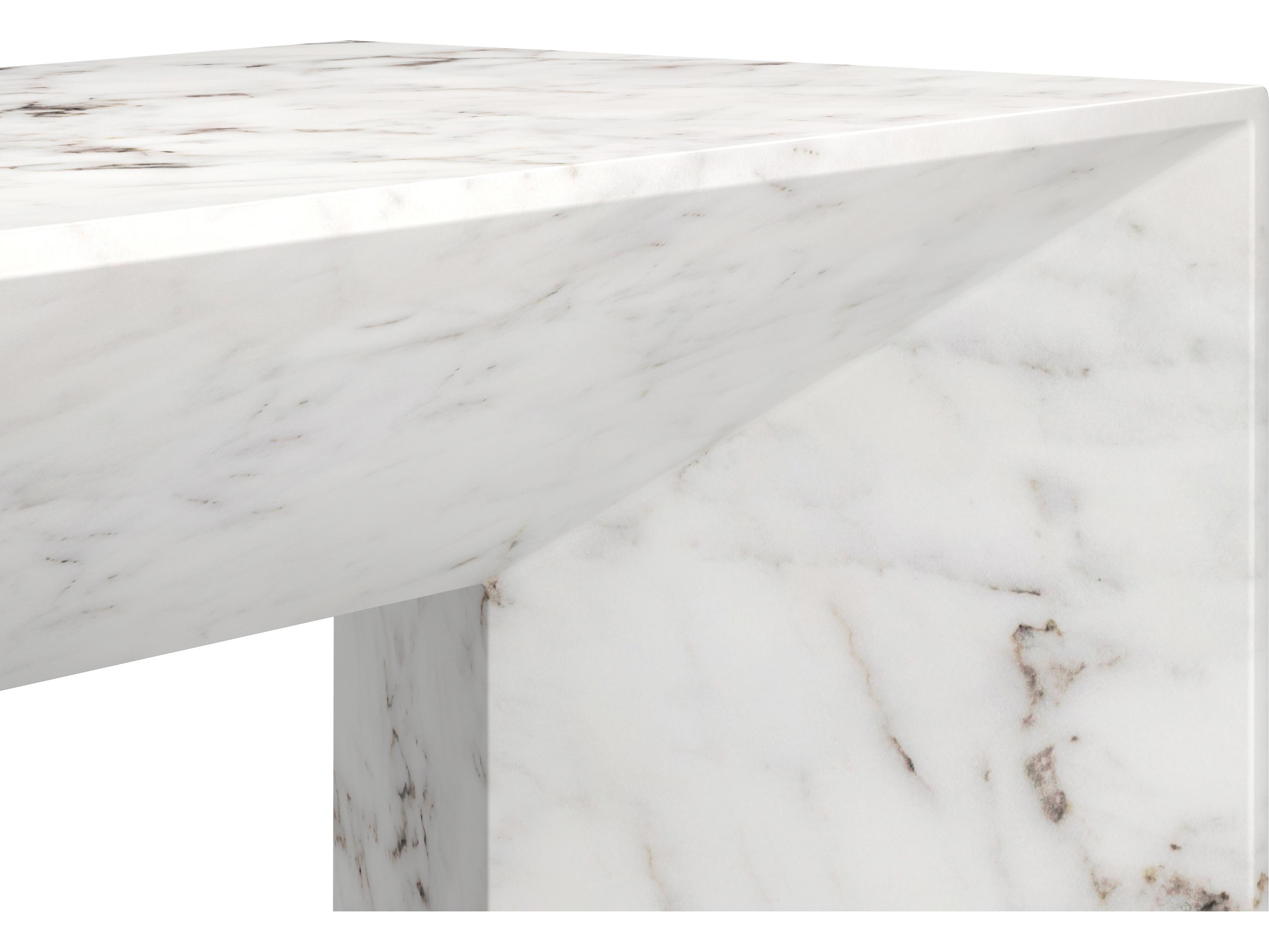 Sunpan Outdoor MIXT Nomad Concrete Marble Look White Bench