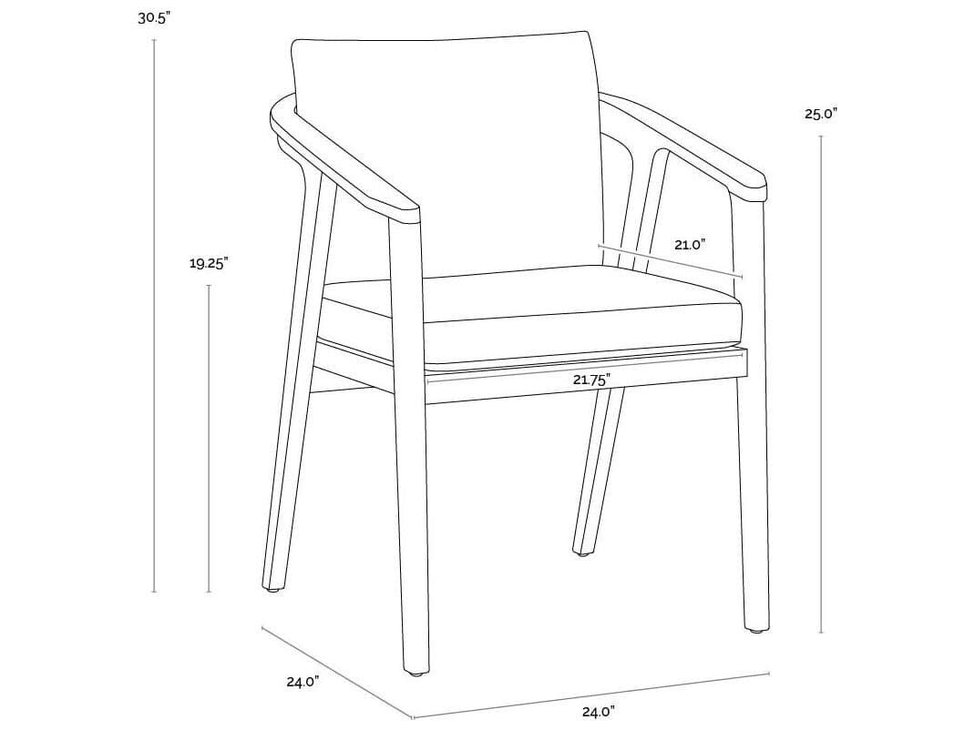 Sunpan Outdoor Coraline Teak Wood Natural Dining Arm Chair in Palazzo Cream