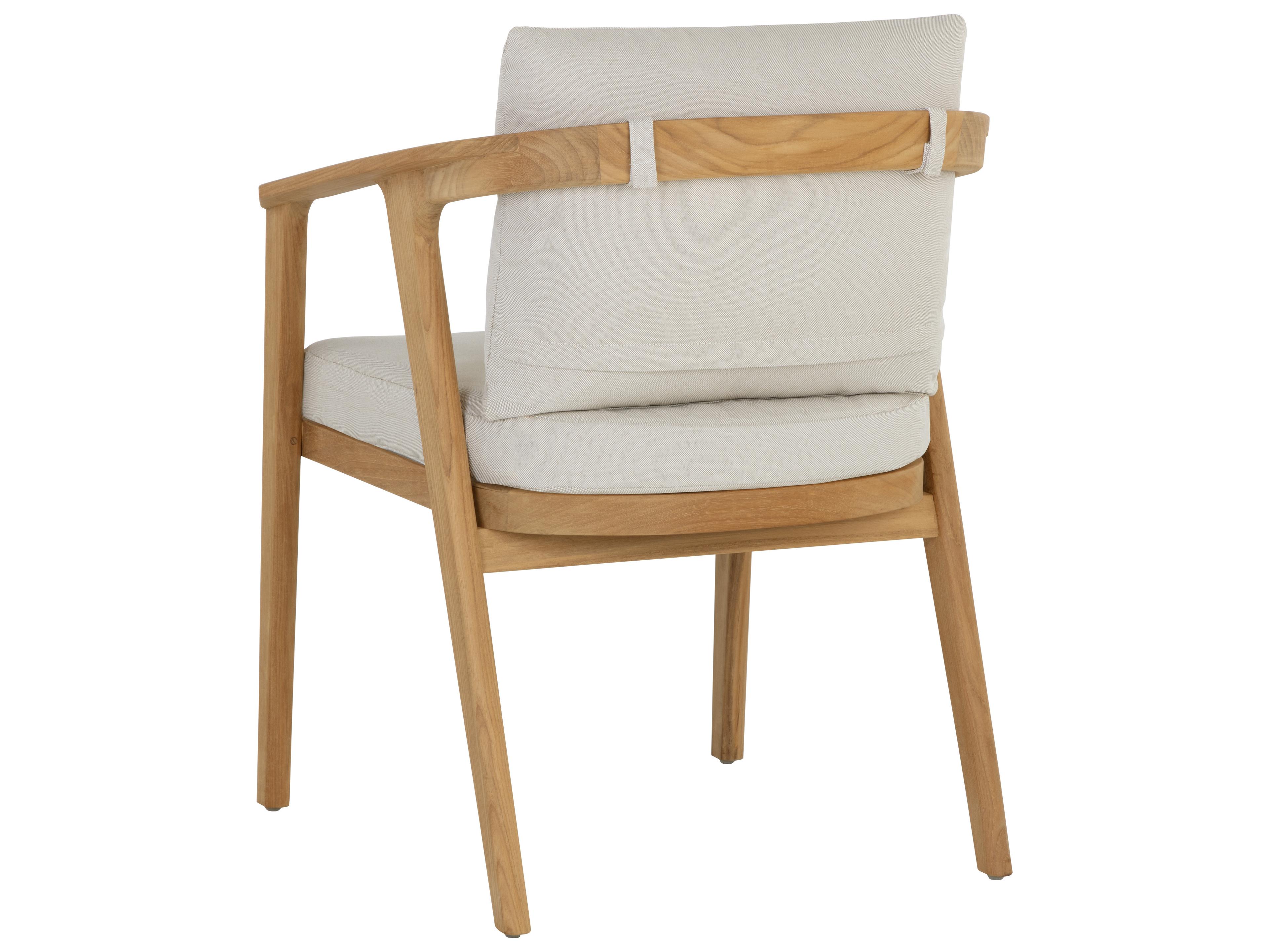 Sunpan Outdoor Coraline Teak Wood Natural Dining Arm Chair in Palazzo Cream