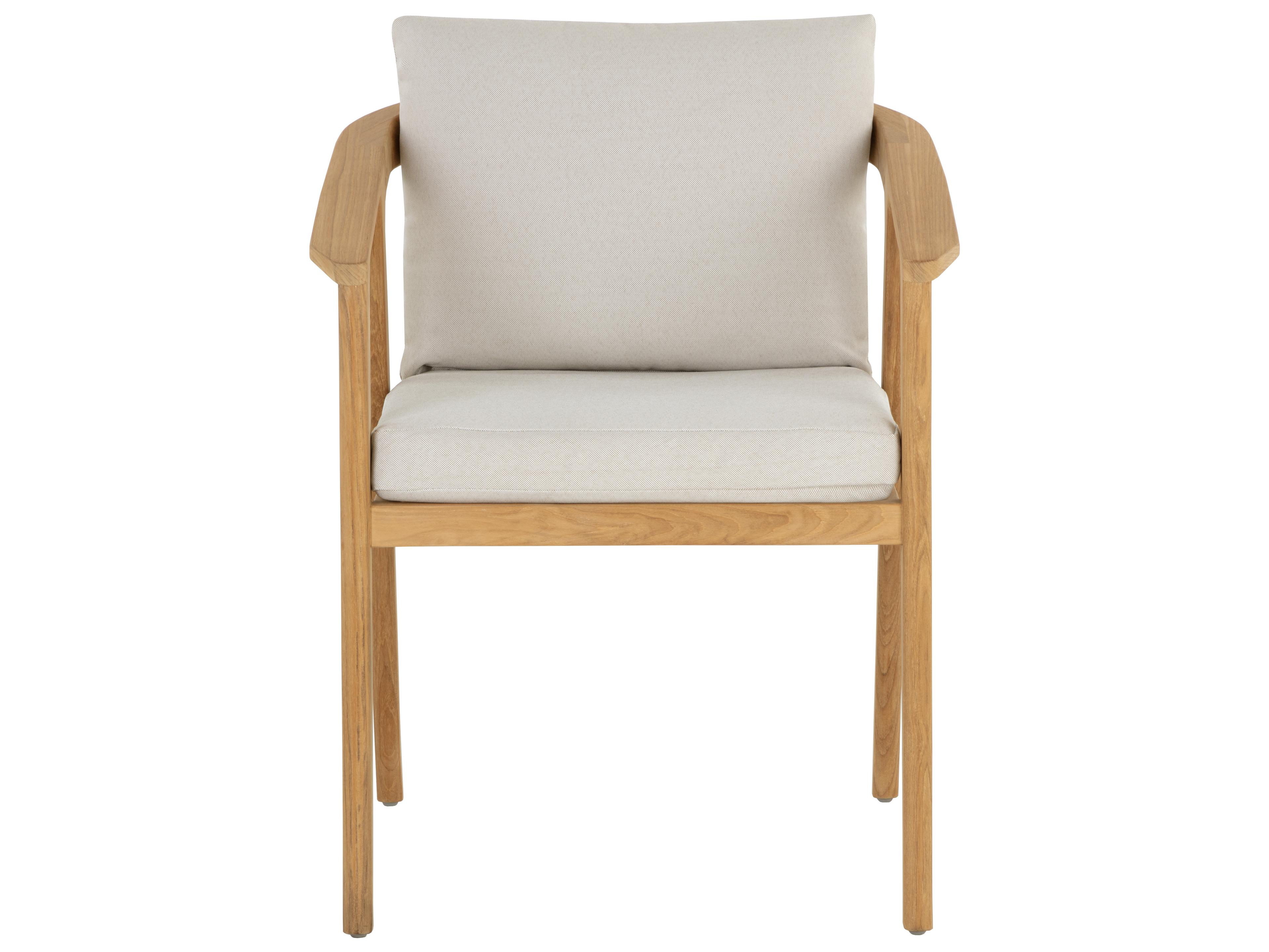 Sunpan Outdoor Coraline Teak Wood Natural Dining Arm Chair in Palazzo Cream