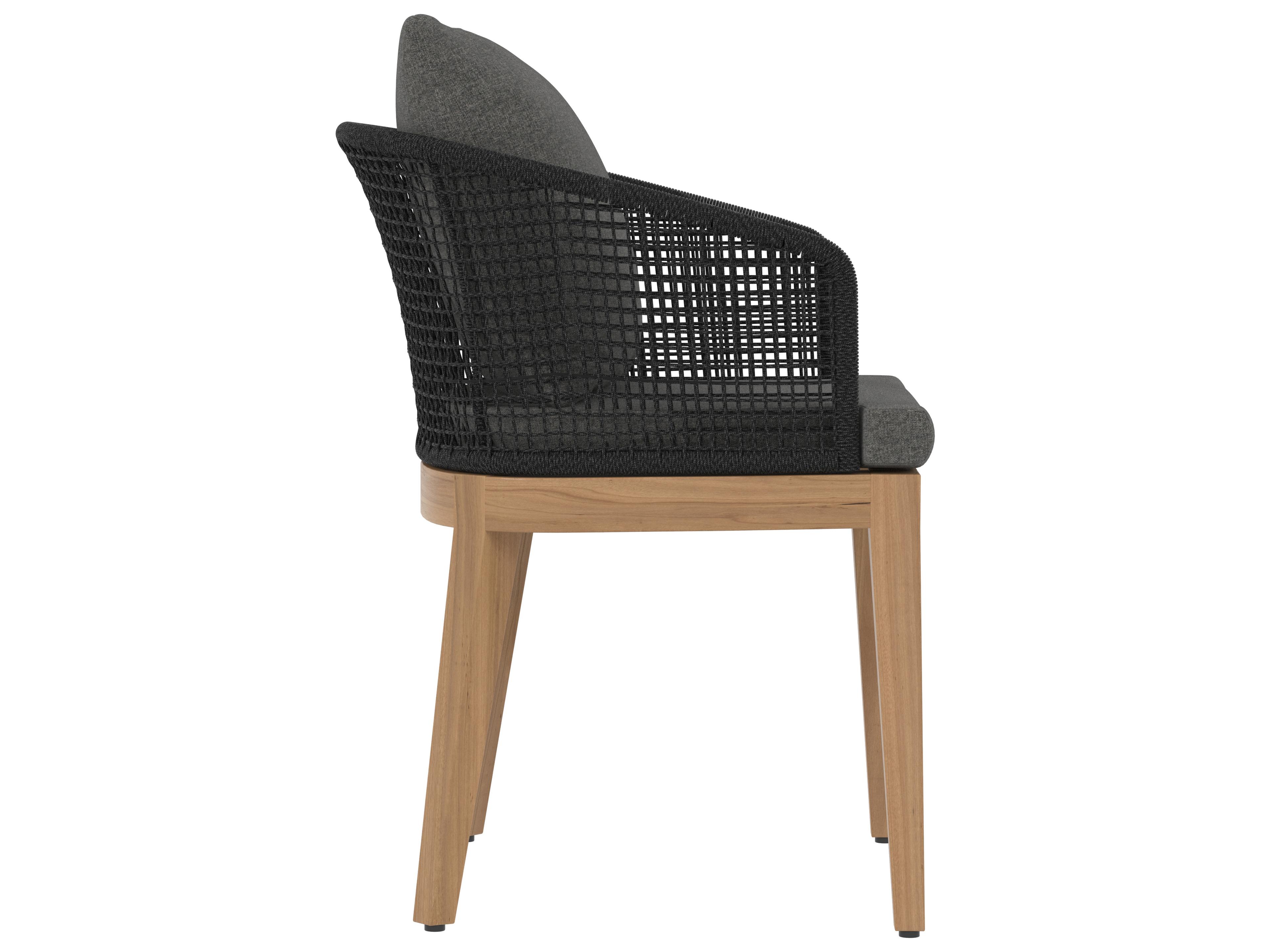 Sunpan Outdoor Capri Teak Wood Natural Dining Arm Chair in Gracebay Grey