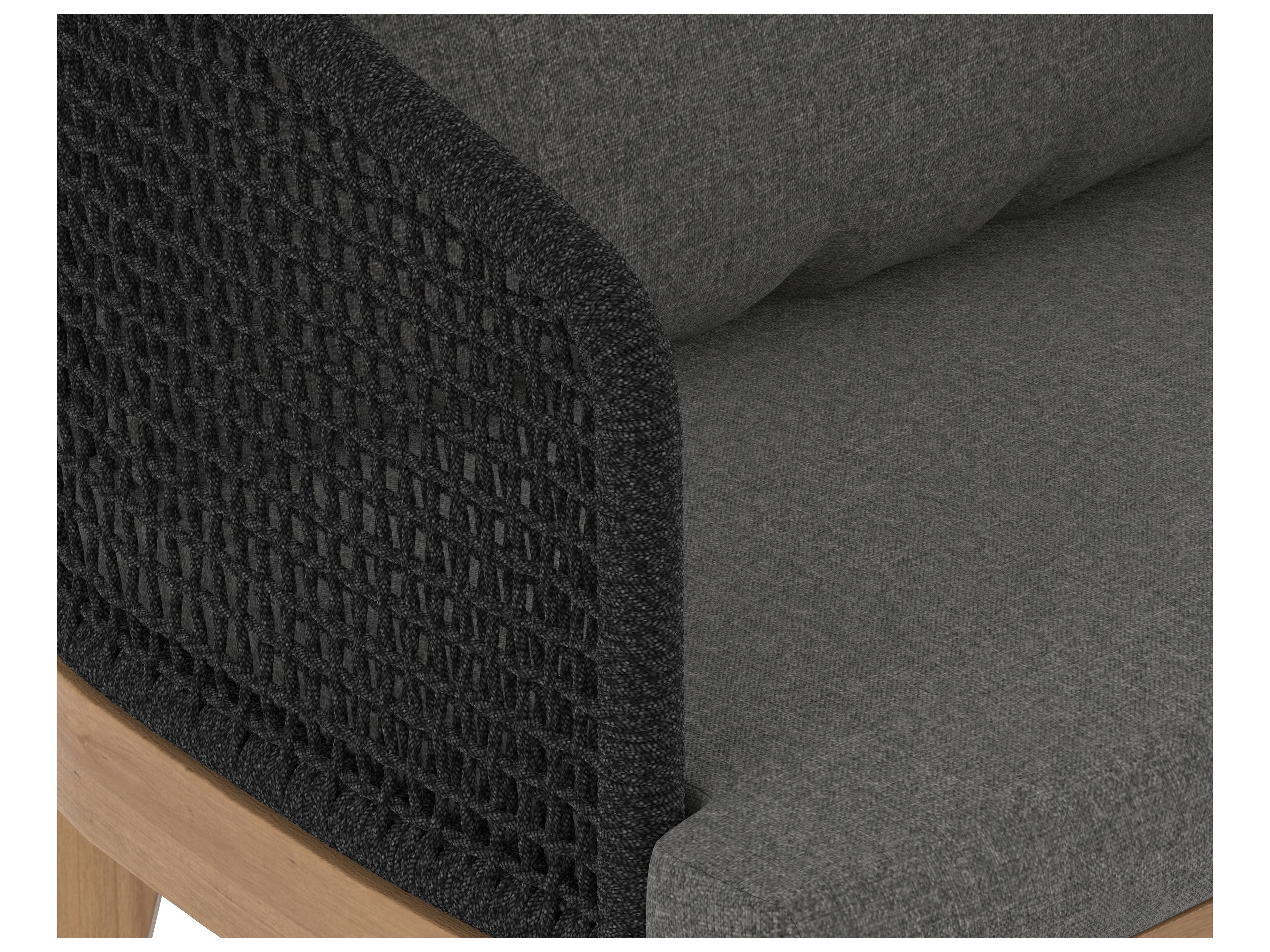 Sunpan Outdoor Capri Teak Wood Natural Dining Arm Chair in Gracebay Grey