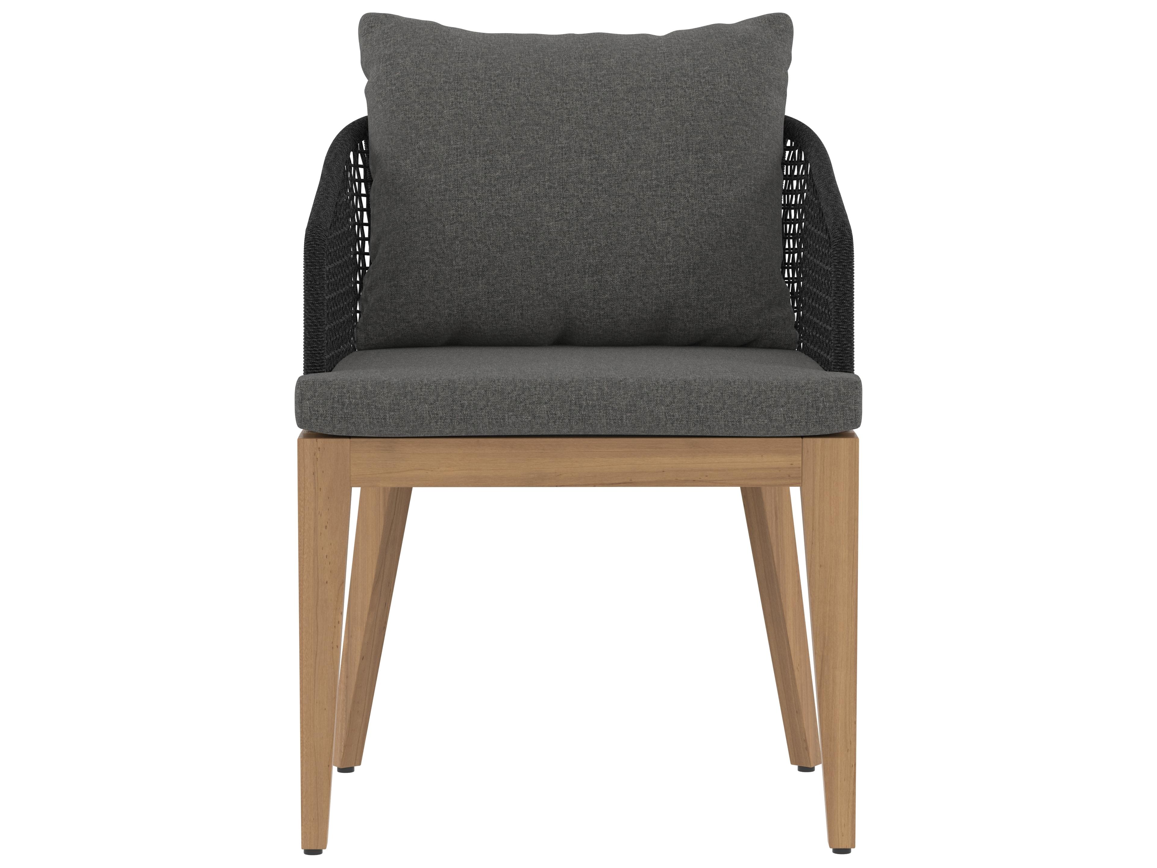 Sunpan Outdoor Capri Teak Wood Natural Dining Arm Chair in Gracebay Grey