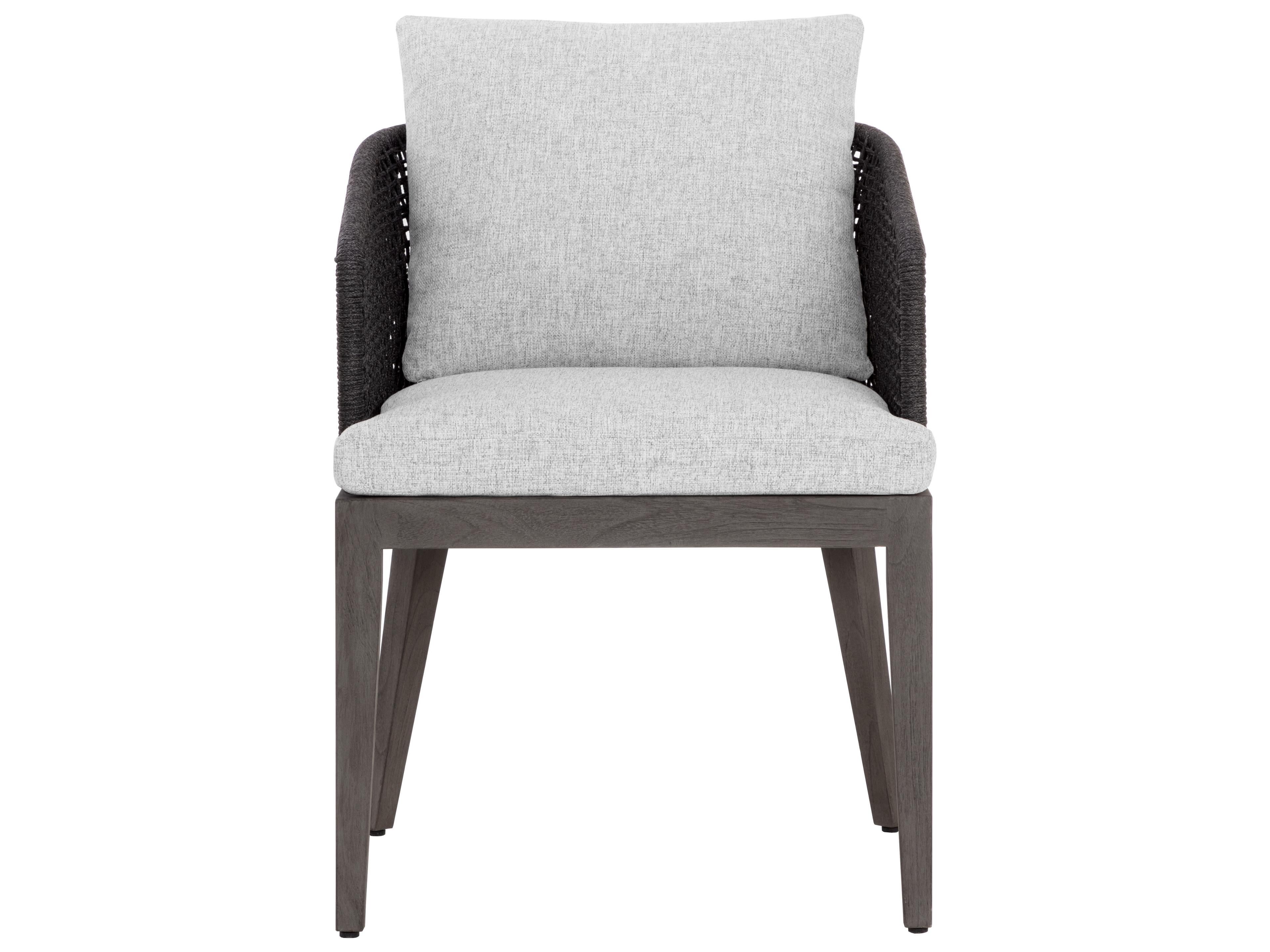 Sunpan Outdoor Capri Teak Wood Smoke Grey Dining Arm Chair in Copacabana Marble