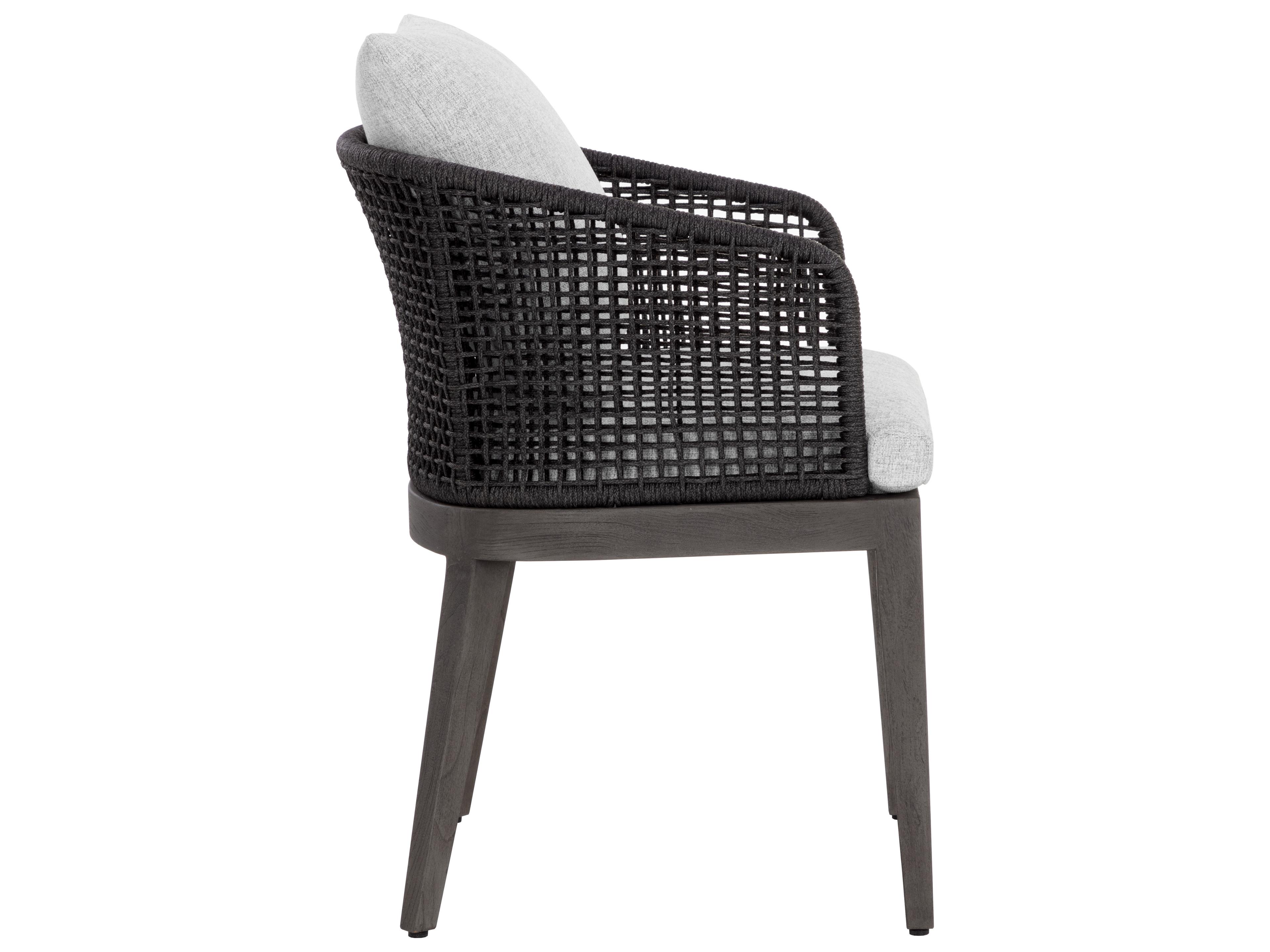 Sunpan Outdoor Capri Teak Wood Smoke Grey Dining Arm Chair in Copacabana Marble