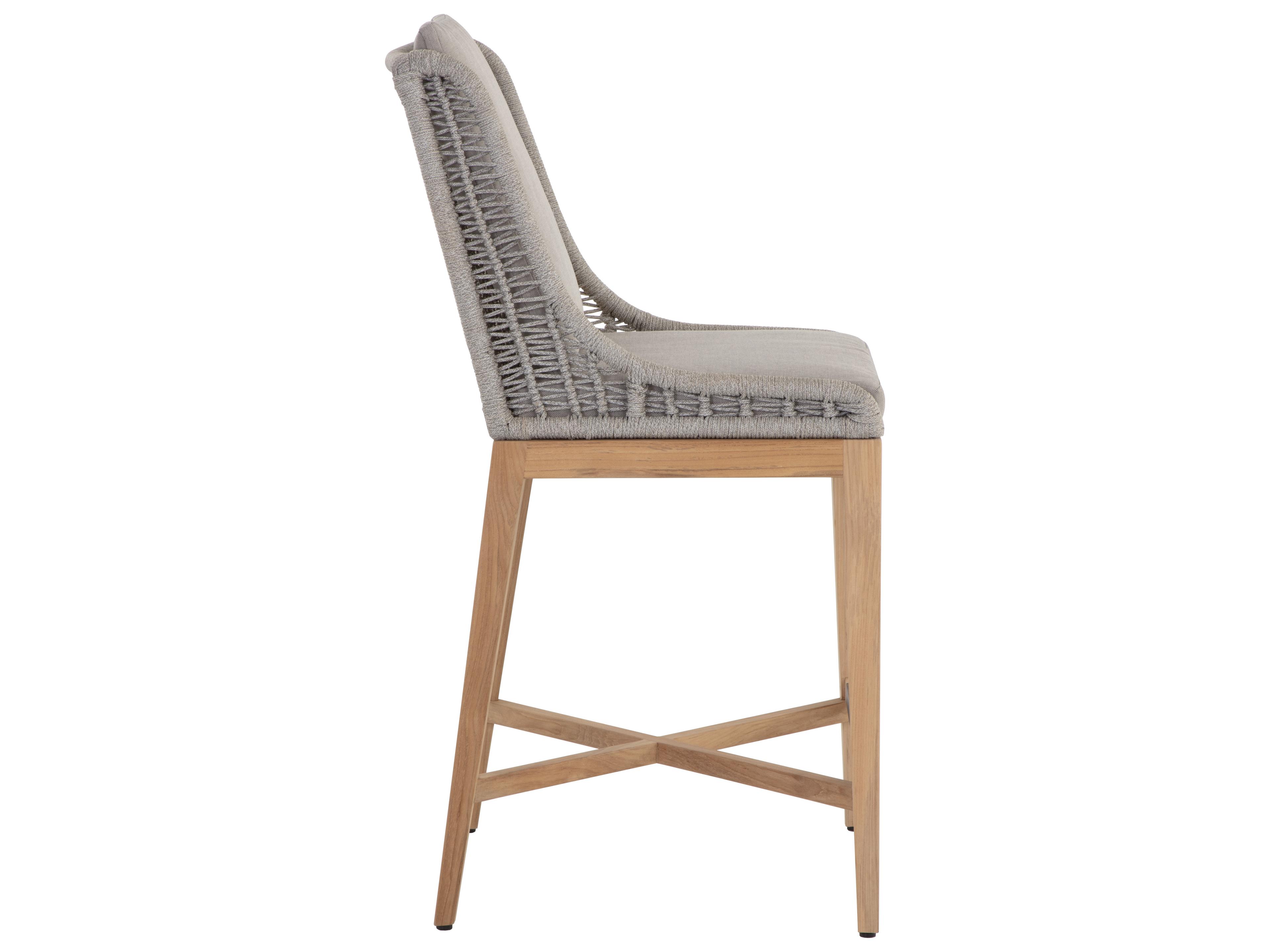 Sunpan Outdoor Sorrento Teak Wood Natural Counter Stool in Palazzo Taupe