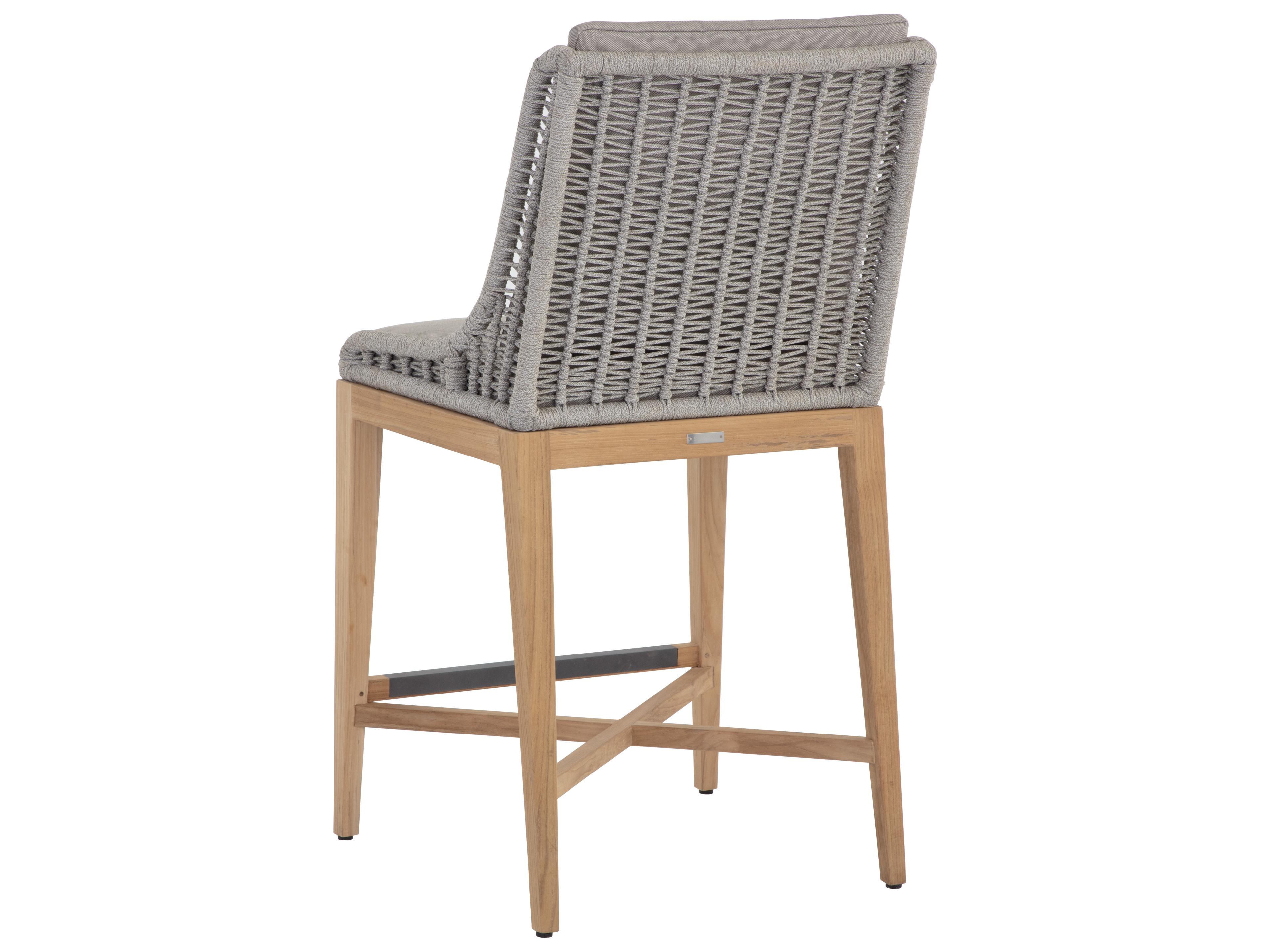 Sunpan Outdoor Sorrento Teak Wood Natural Counter Stool in Palazzo Taupe