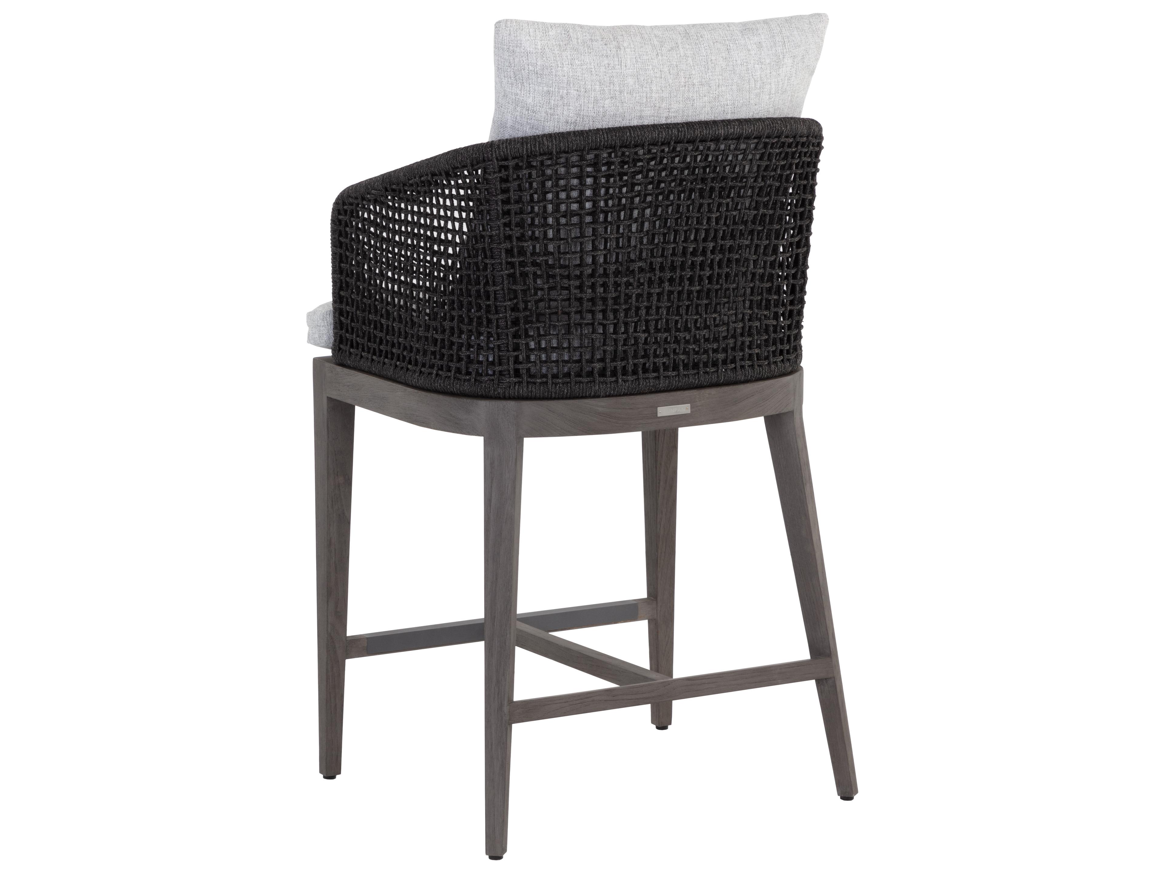Sunpan Outdoor Capri Teak Wood Smoke Grey Counter Stool in Copacabana Marble