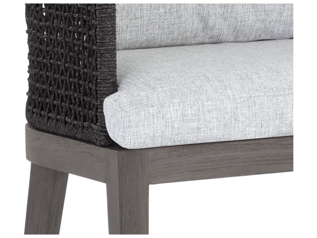 Sunpan Outdoor Capri Teak Wood Smoke Grey Counter Stool in Copacabana Marble