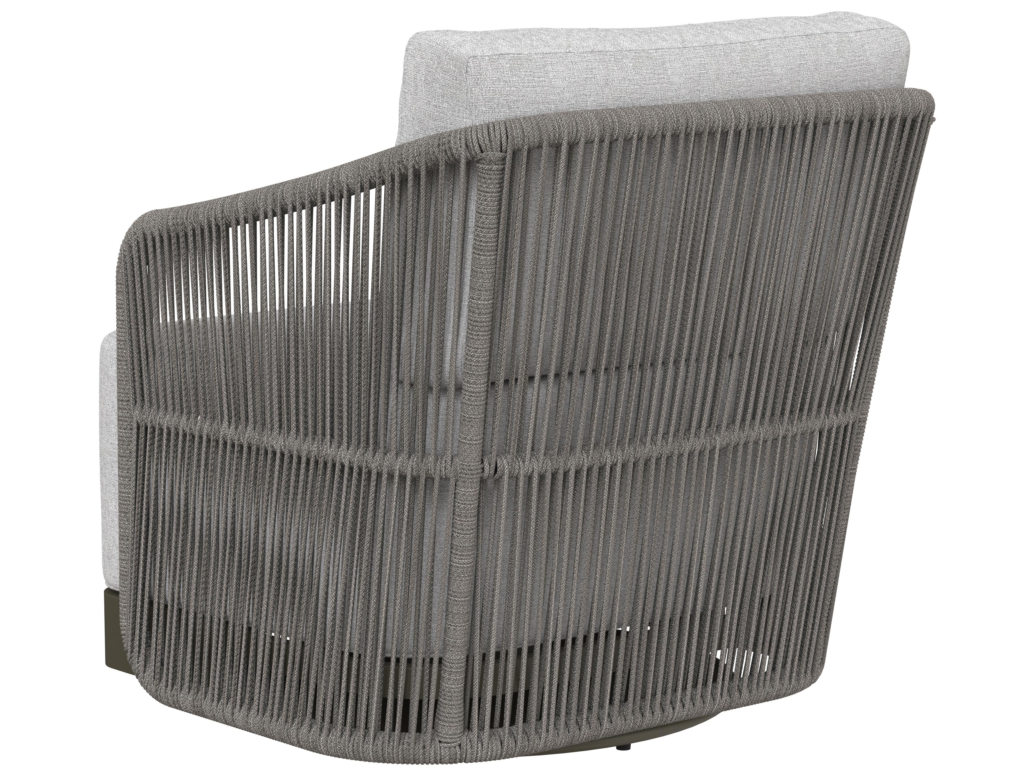 Sunpan Outdoor Allariz Aluminum Rope Warm Grey Swivel Lounge Chair in Gracebay Light Grey