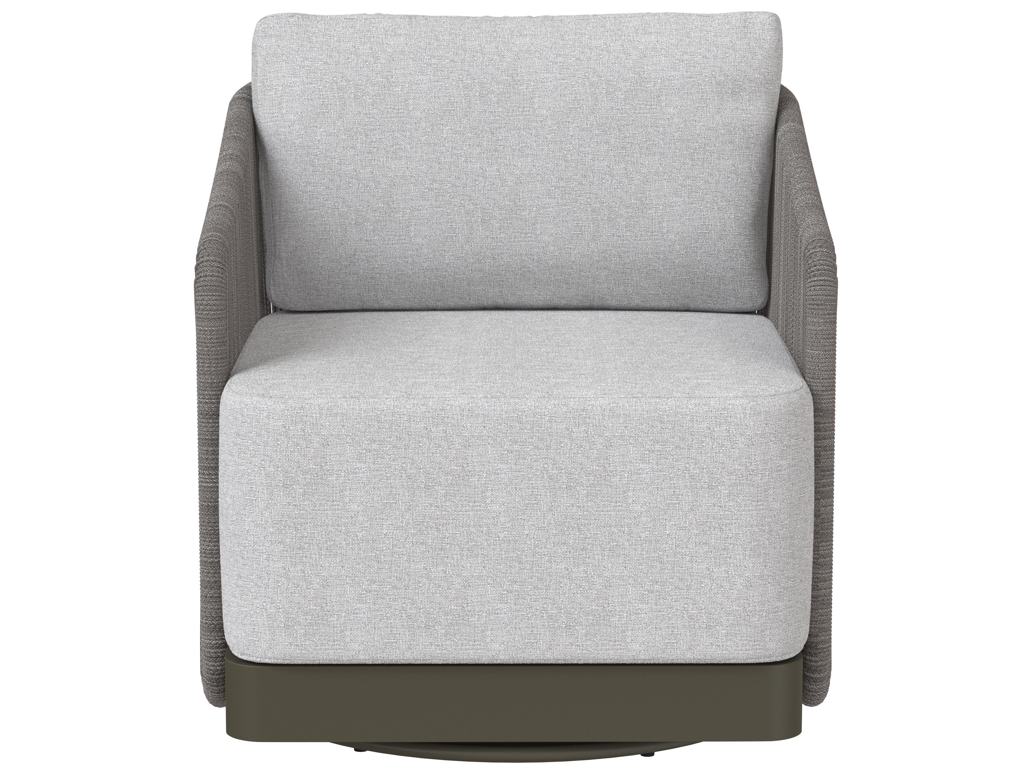 Sunpan Outdoor Allariz Aluminum Rope Warm Grey Swivel Lounge Chair in Gracebay Light Grey