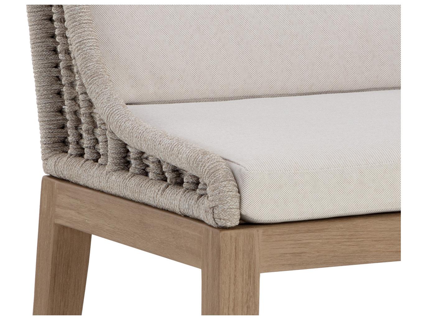 Sunpan Outdoor Sorrento Teak Wood Light Brown Dining Side Chair in Palazzo Cream