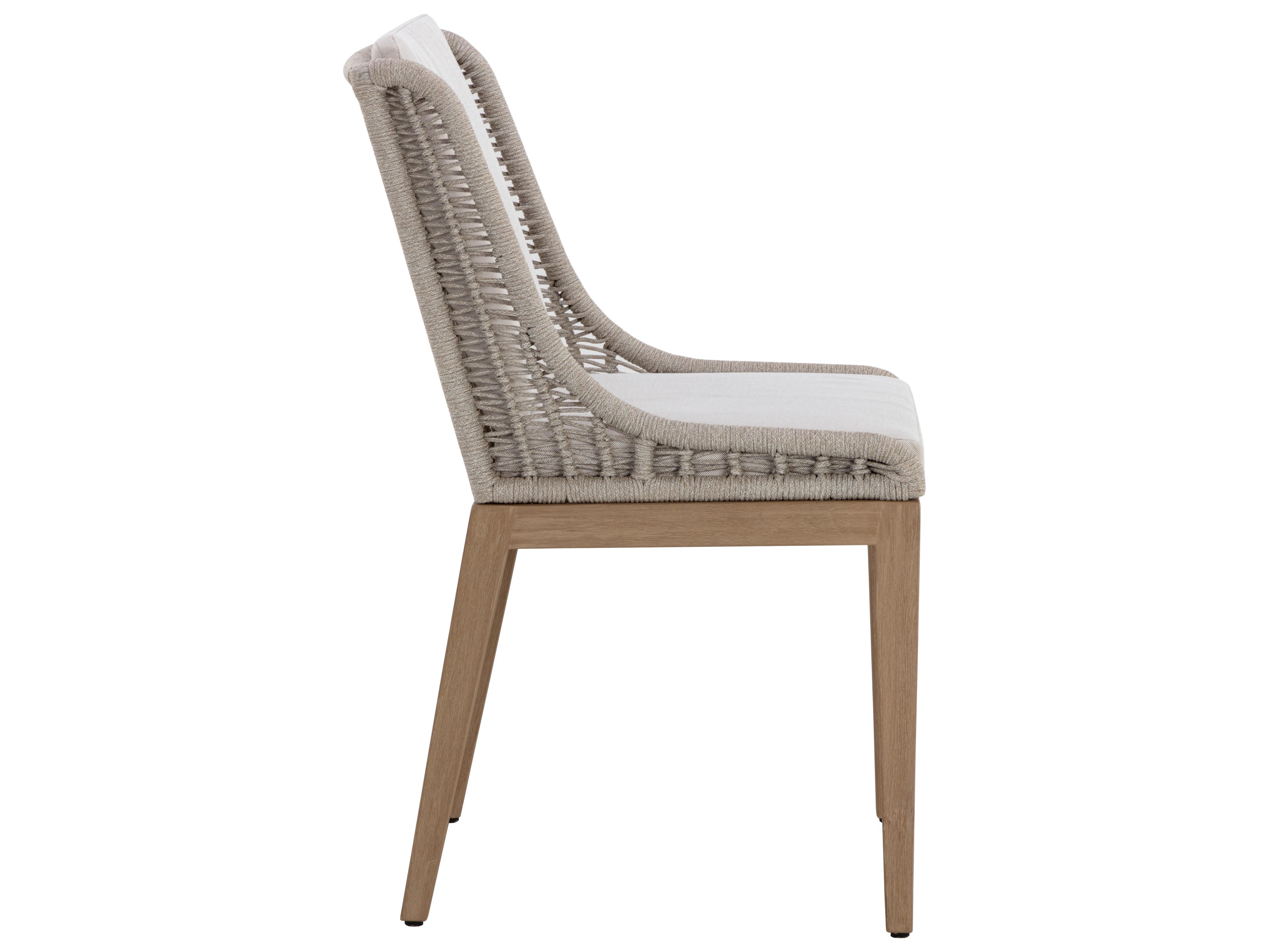 Sunpan Outdoor Sorrento Teak Wood Light Brown Dining Side Chair in Palazzo Cream