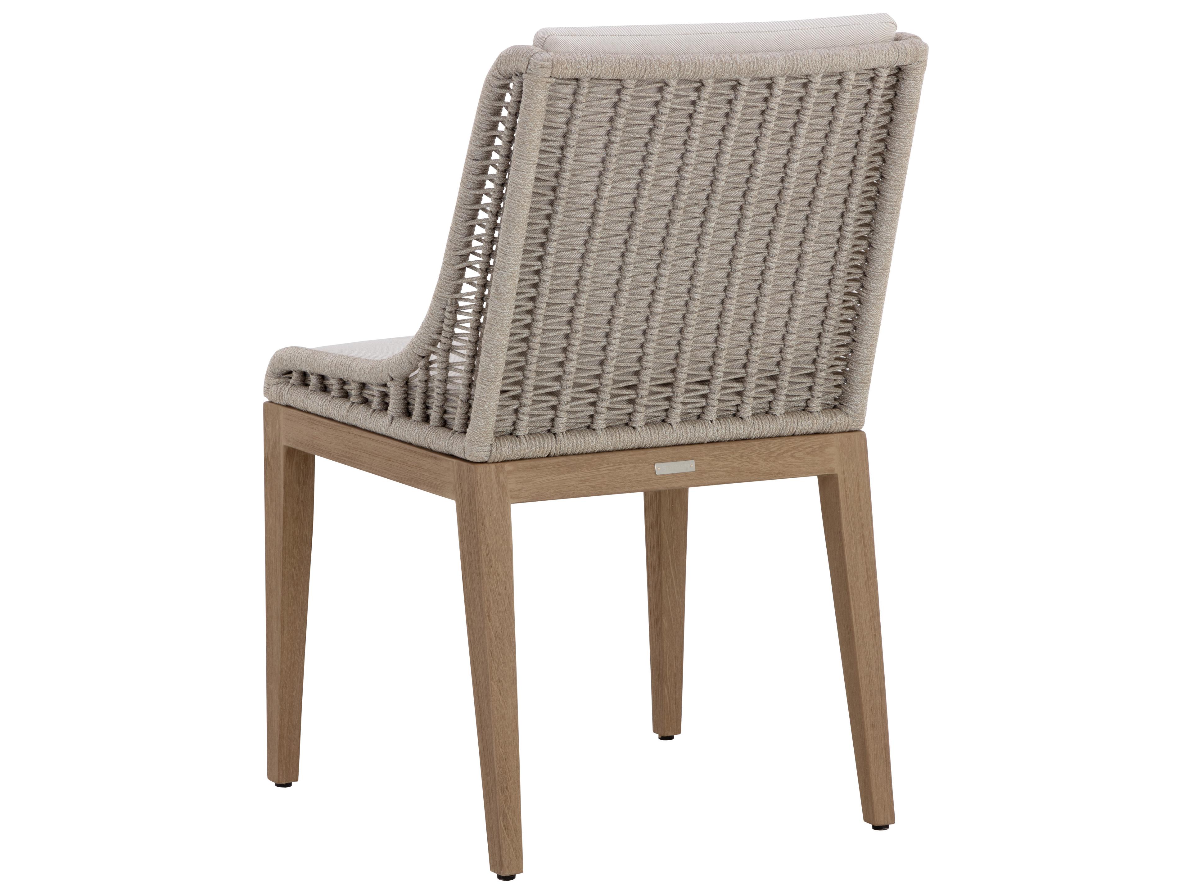 Sunpan Outdoor Sorrento Teak Wood Light Brown Dining Side Chair in Palazzo Cream