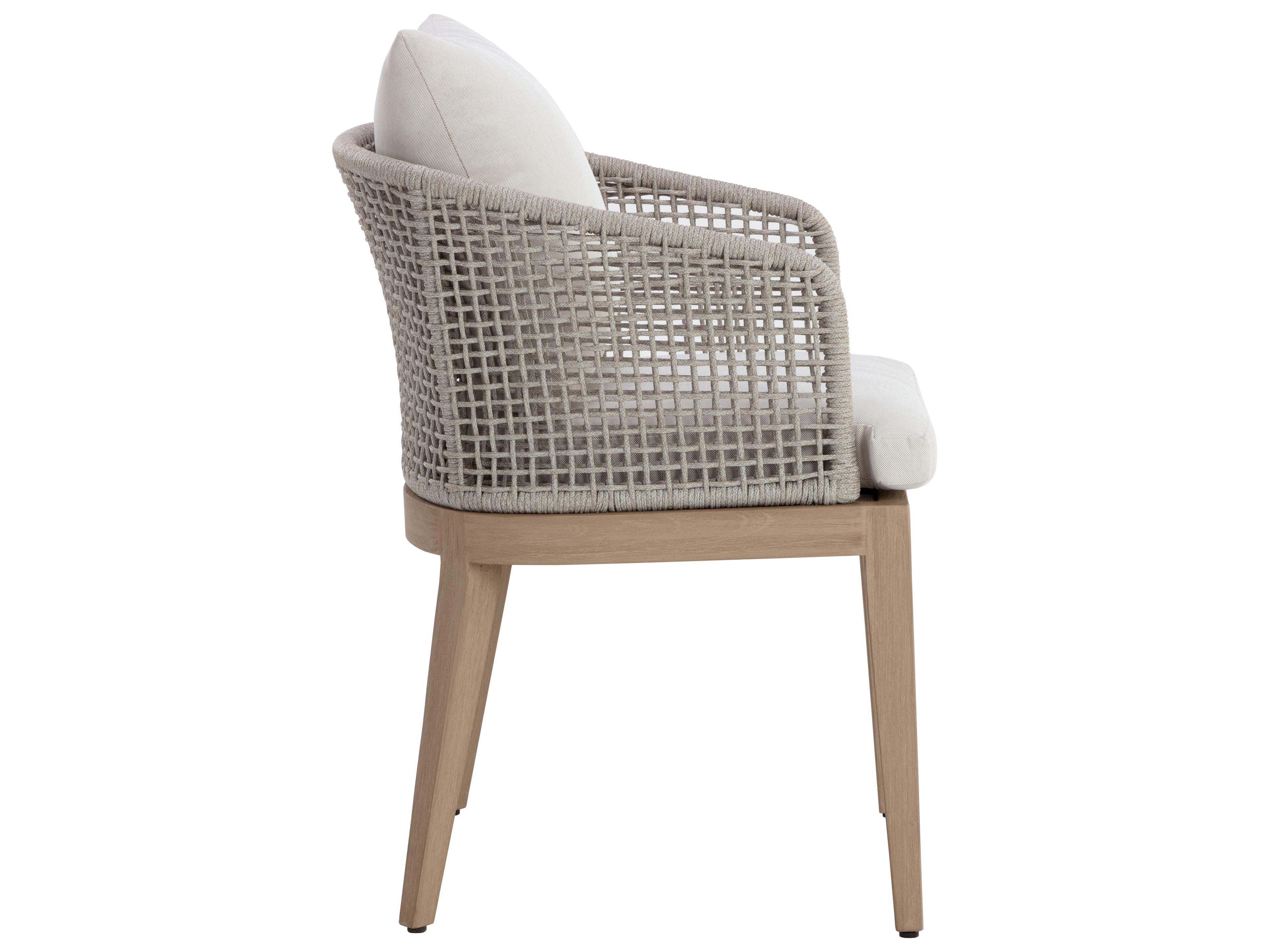 Sunpan Outdoor Capri Teak Wood Light Brown Dining Arm Chair in Palazzo Cream