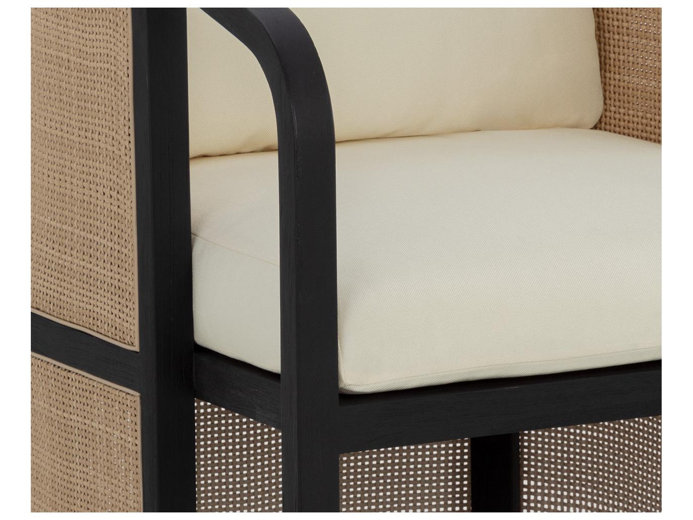 Sunpan Outdoor Palermo Teak Wood Charcoal Dining Arm Chair in Stinson Cream