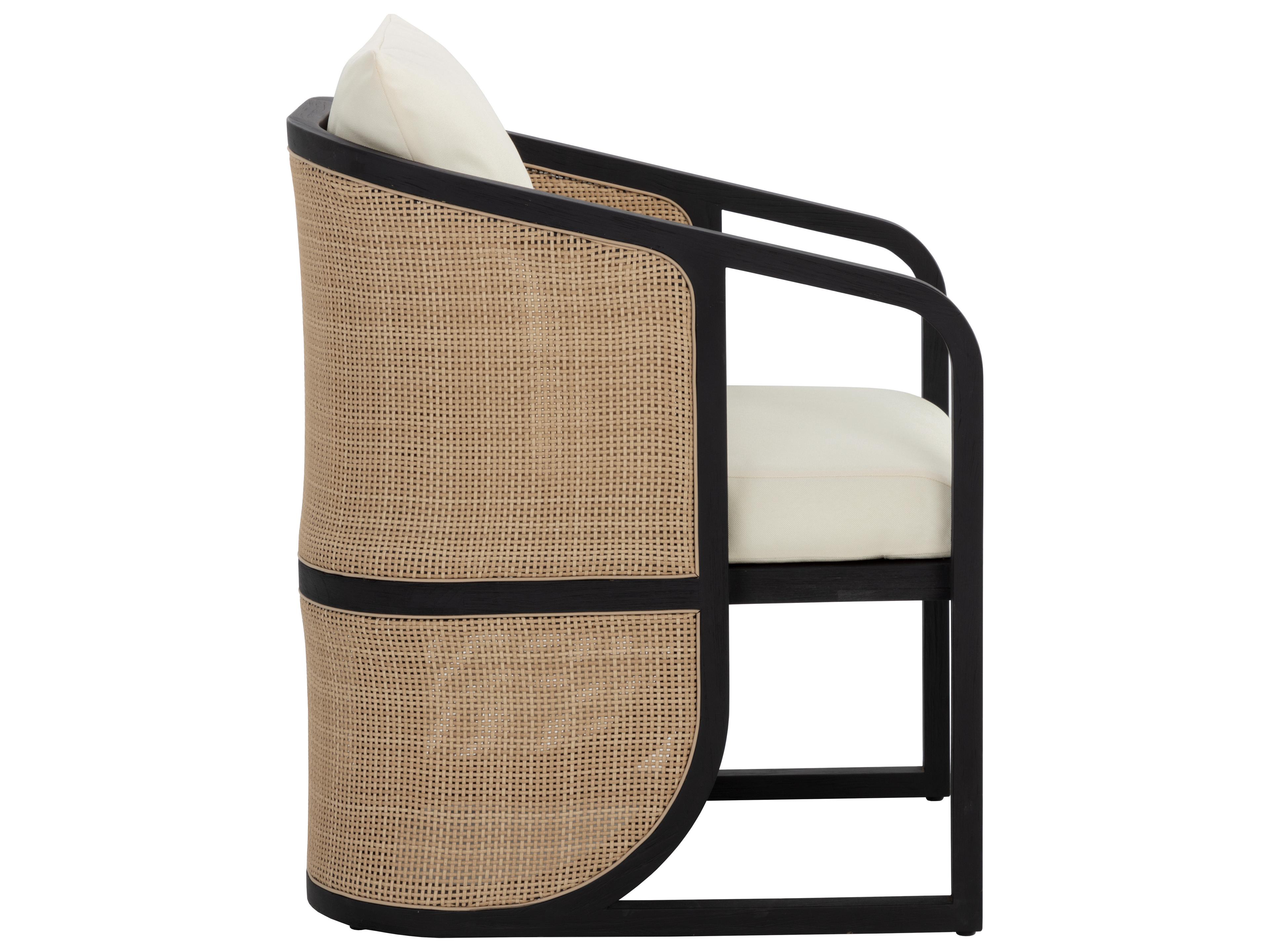 Sunpan Outdoor Palermo Teak Wood Charcoal Dining Arm Chair in Stinson Cream