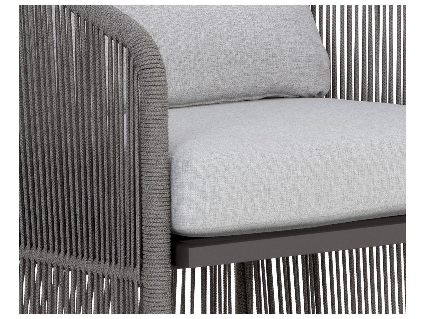 Sunpan Outdoor Allariz Aluminum Rope Warm Grey Dining Arm Chair in Gracebay Light Grey