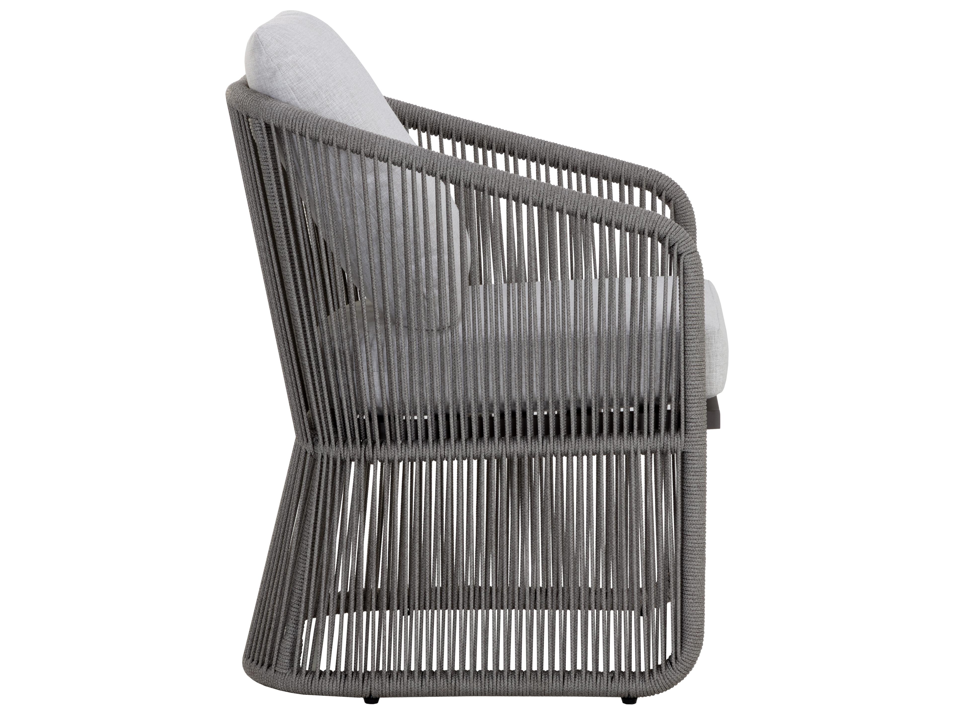 Sunpan Outdoor Allariz Aluminum Rope Warm Grey Dining Arm Chair in Gracebay Light Grey