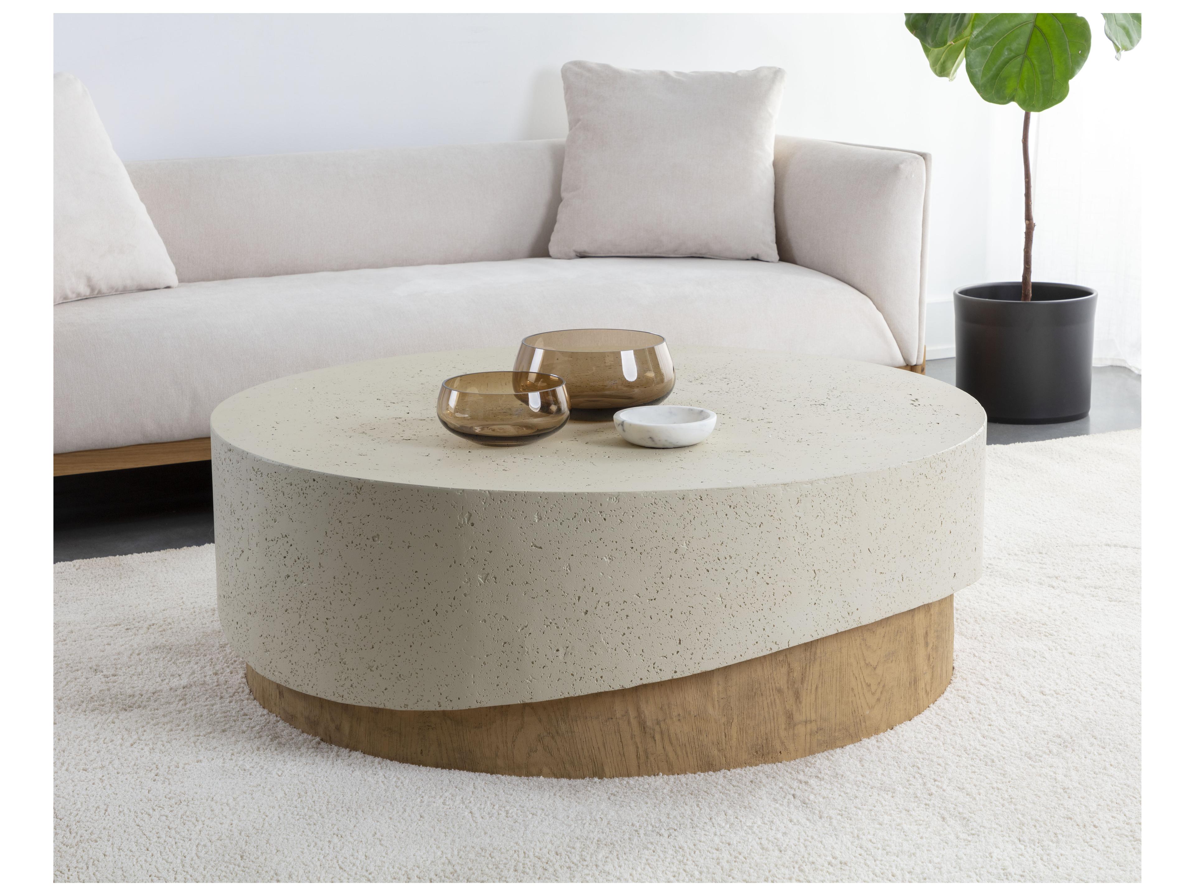 Sunpan Outdoor Patras Concrete Cream Round Coffee Table